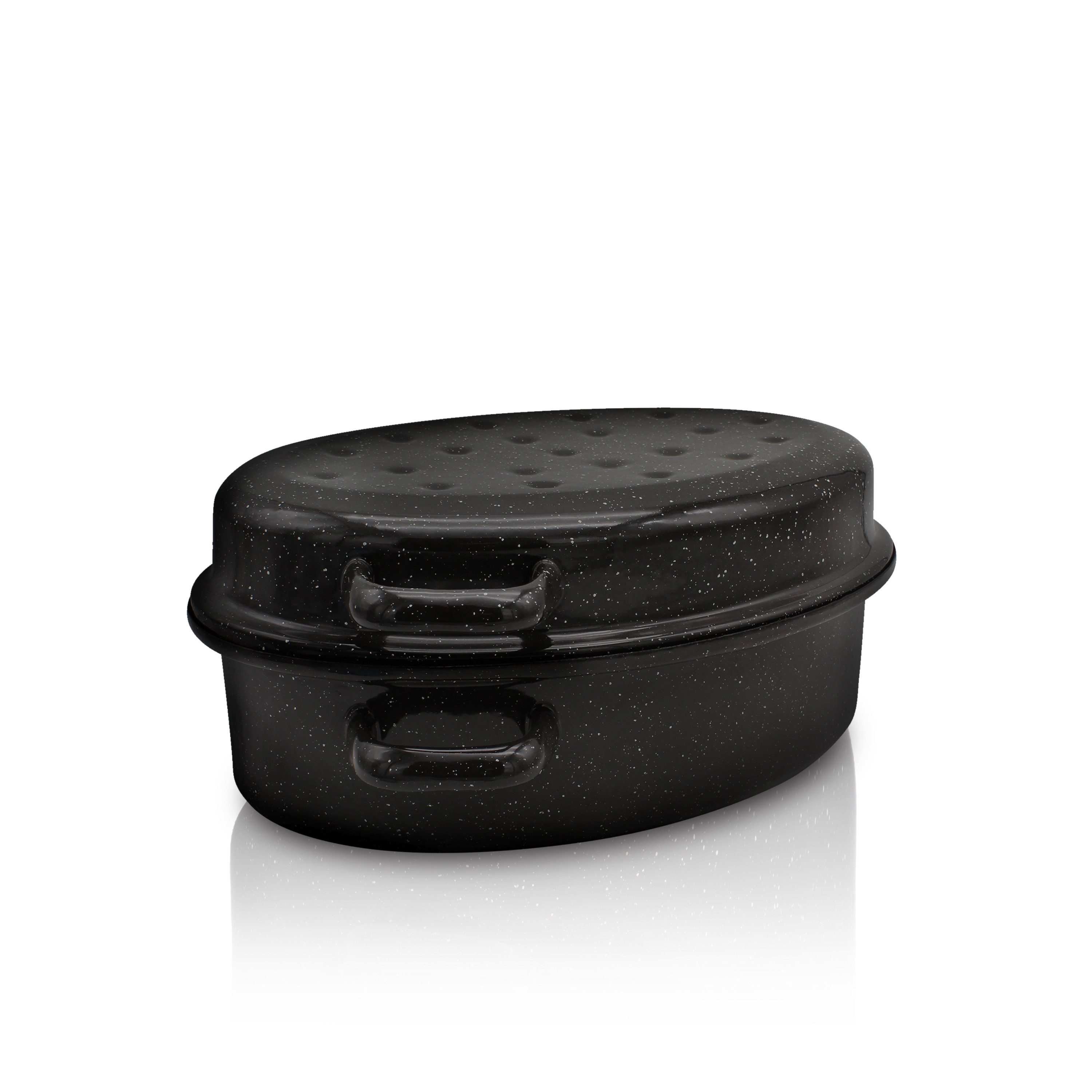 Krüger Bräter Emaille Gansbräter, gesprenkelt mit Tropfdeckel, 26 x 18 x 7,5 cm, Emaille (1-tlg), für Induktions-Kochfelder geeignet