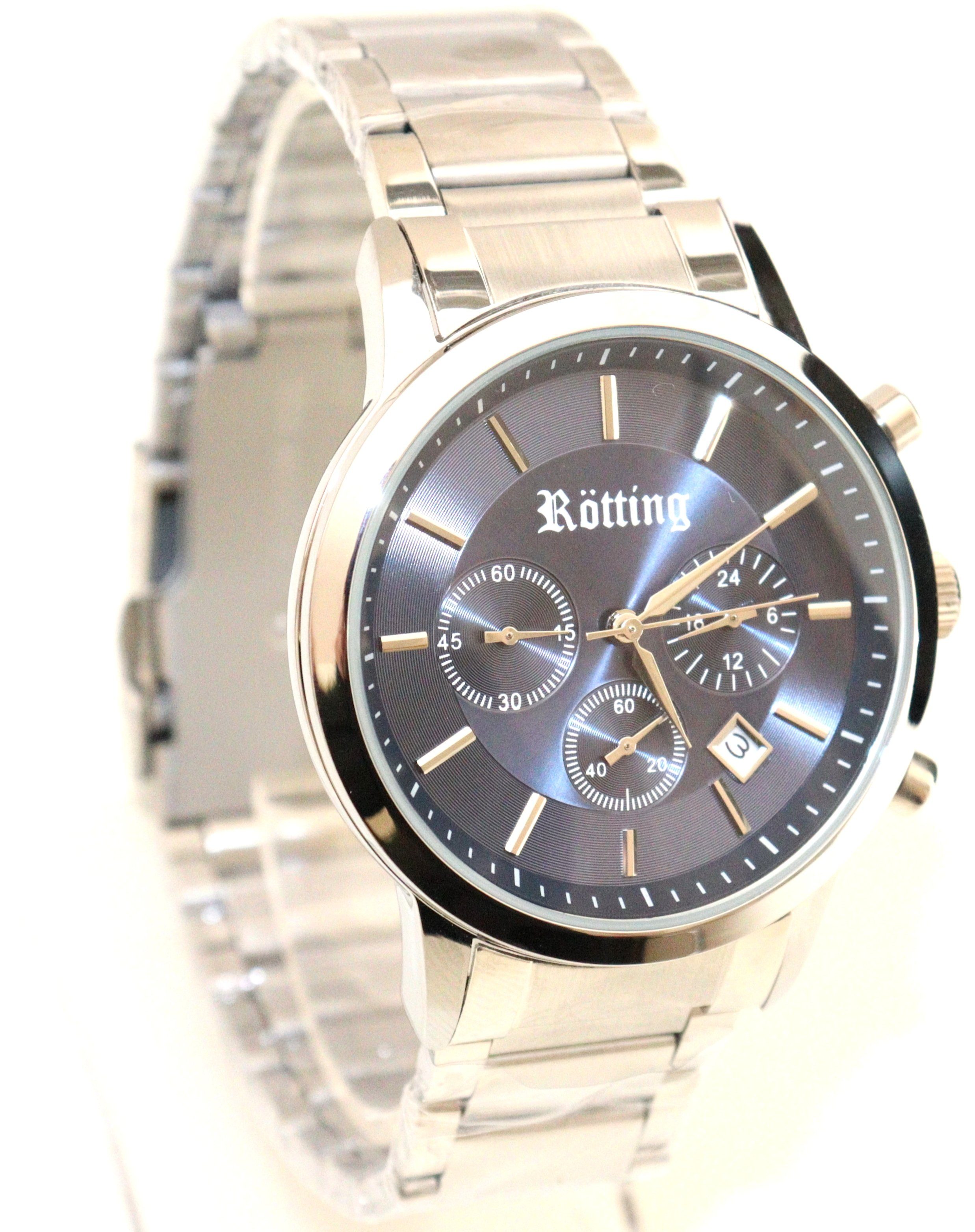 Rötting Design Chronograph Herrenuhr Quarz Chronograph blaues Ziffernblatt DATUM, (1-tlg)