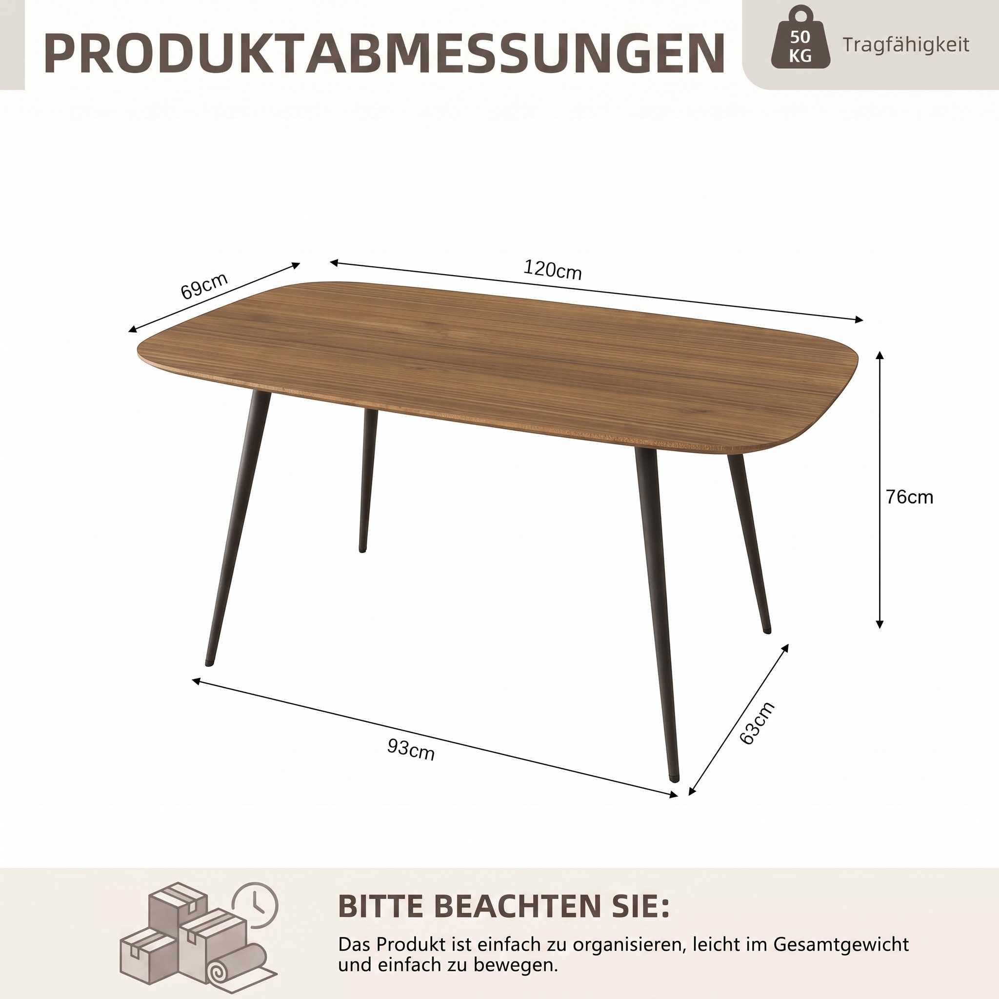 Jiexi Esstisch Esstisch MDF Holzoptik abgerundet moderner Küchentisch Metallbeine – Bild 2 von 5