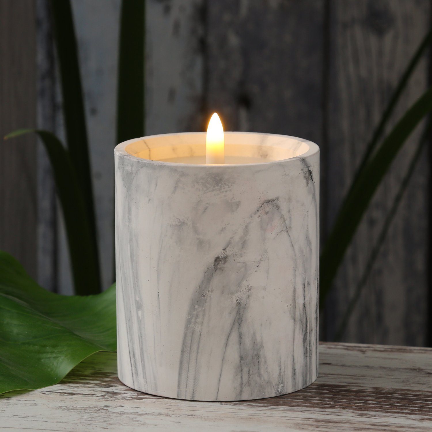 MARELIDA LED-Kerze LED Kerze in Marmoroptik Zement Wachs flackernd Timer H: günstig online kaufen
