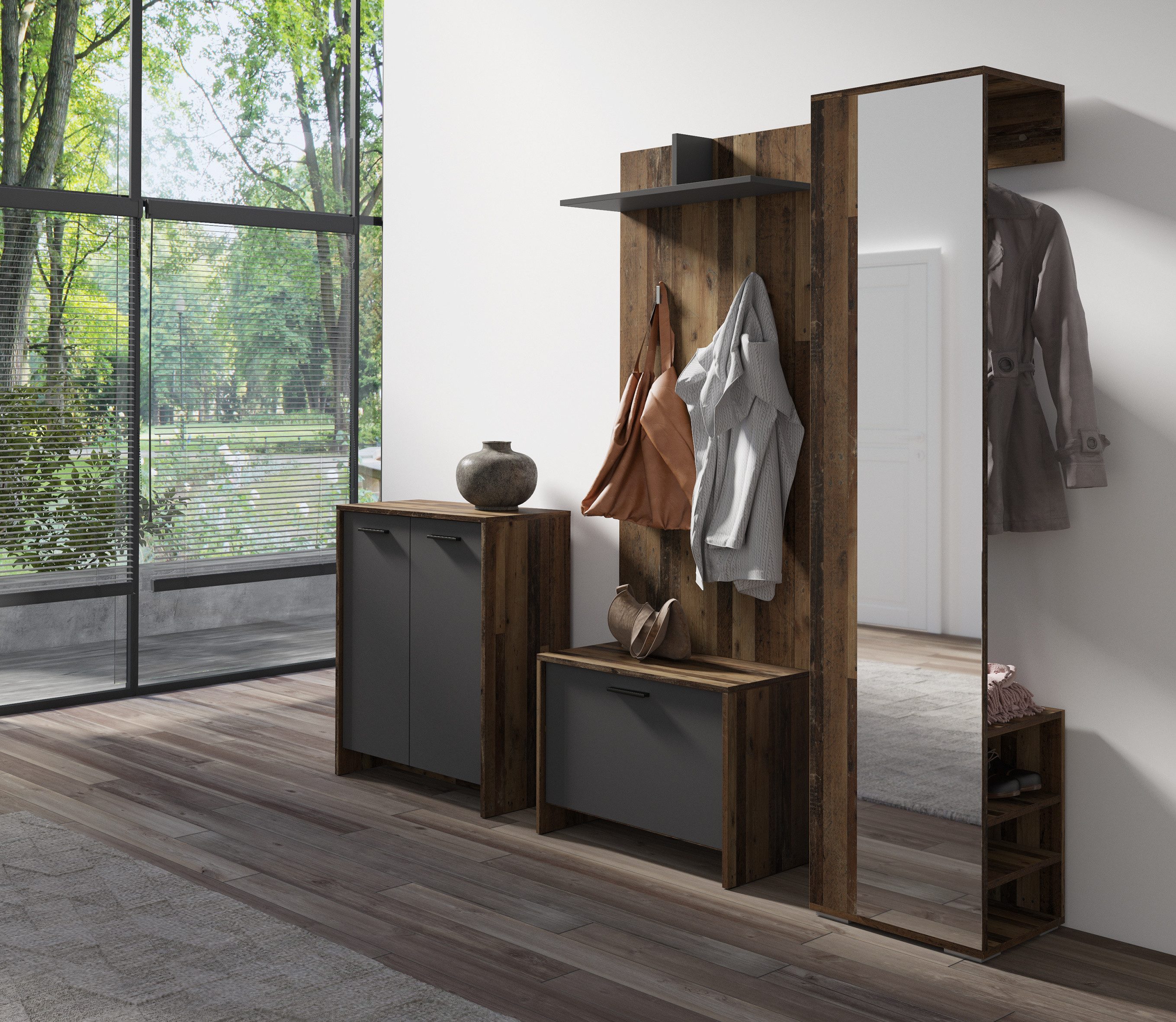 byLIVING Wandpaneel BEN, BxL: 60x136 cm, (Old Wood (Altholz-Optik), Hutablage und 2 Haken) Pflegeleicht