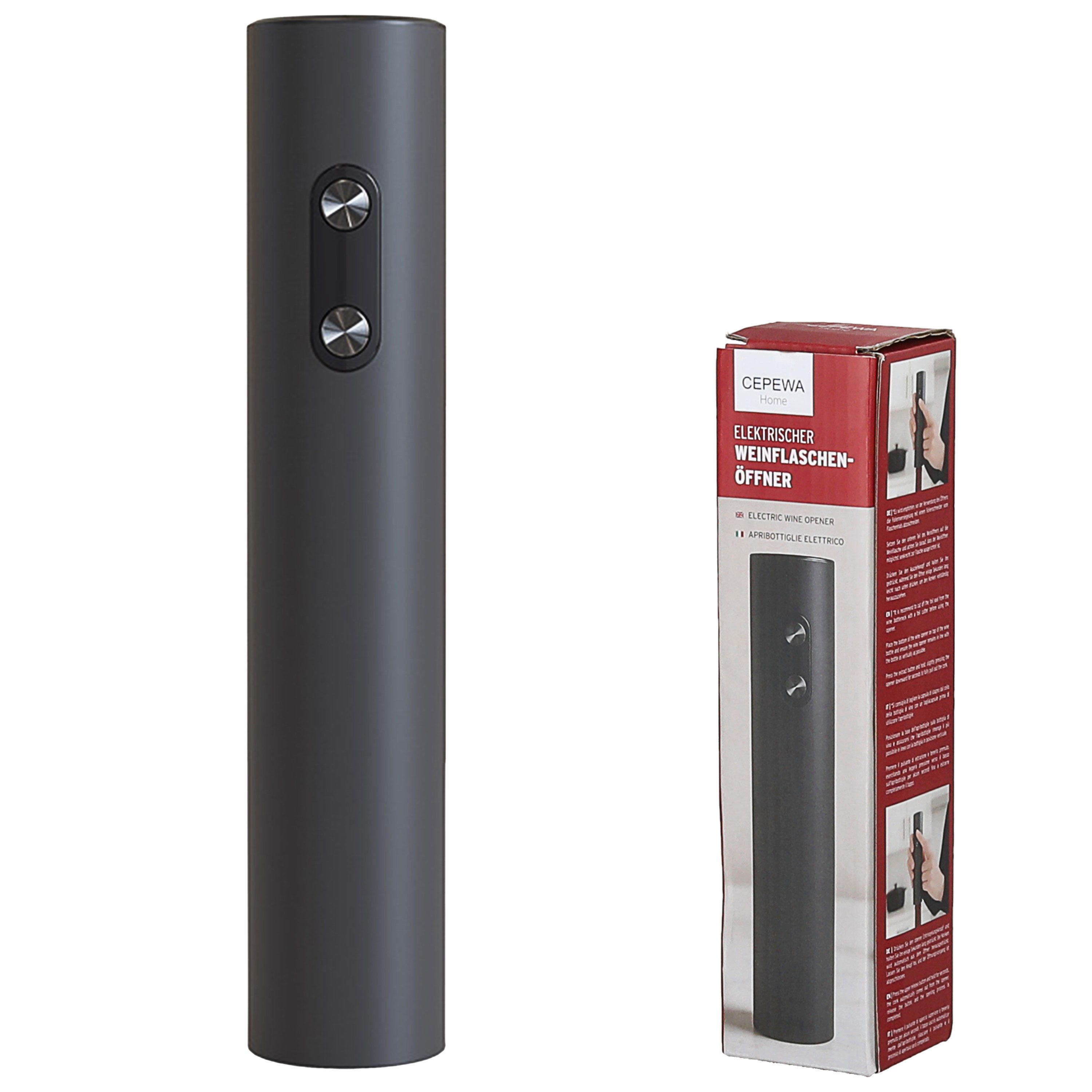 CEPEWA Weinflaschenöffner Elektrischer Weinflaschenöffner Kunststoff schwarz 4,5x22,5cm