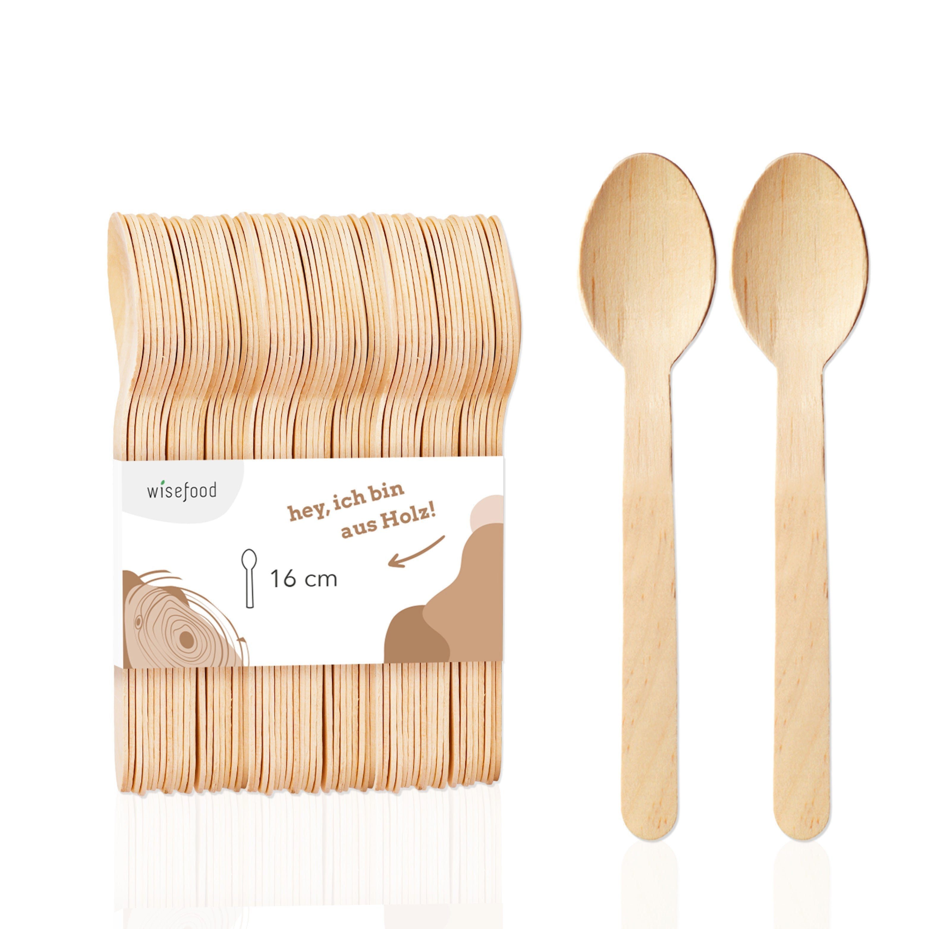 wisefood Einwegbesteck-Set 40-tlg., Holz Löffel - 16 cm - 20er Packung (40-tlg), Holz
