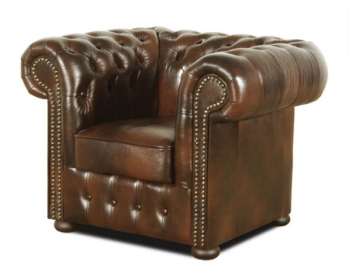 - 3er Möbel Wohnzimmer Chesterfield Chesterfield-Sofa Casa Dunkelbraun Luxus Padrino Echtleder Set