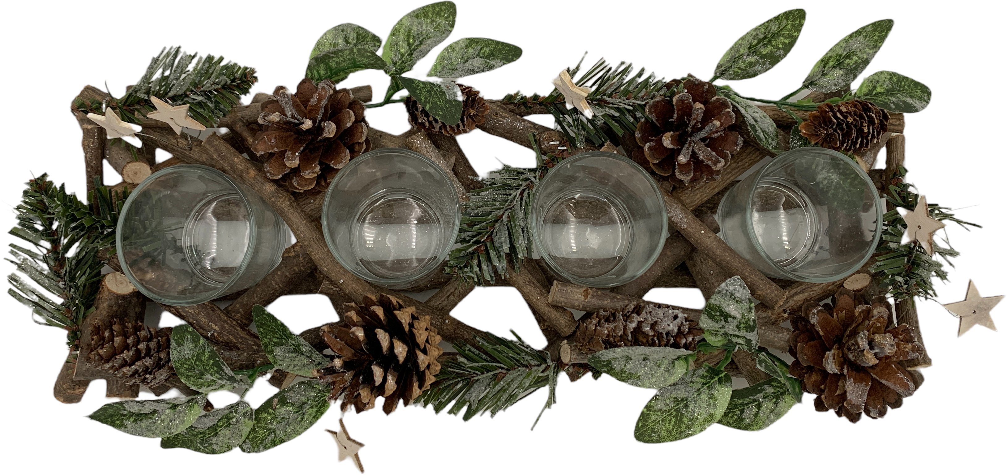 L. affaire geschmückt, St), Tannenzweigen, Blättern, (1 Adventsleuchter Zapfen ca. Weihnachtsdeko Home mit + 40cm Sternen