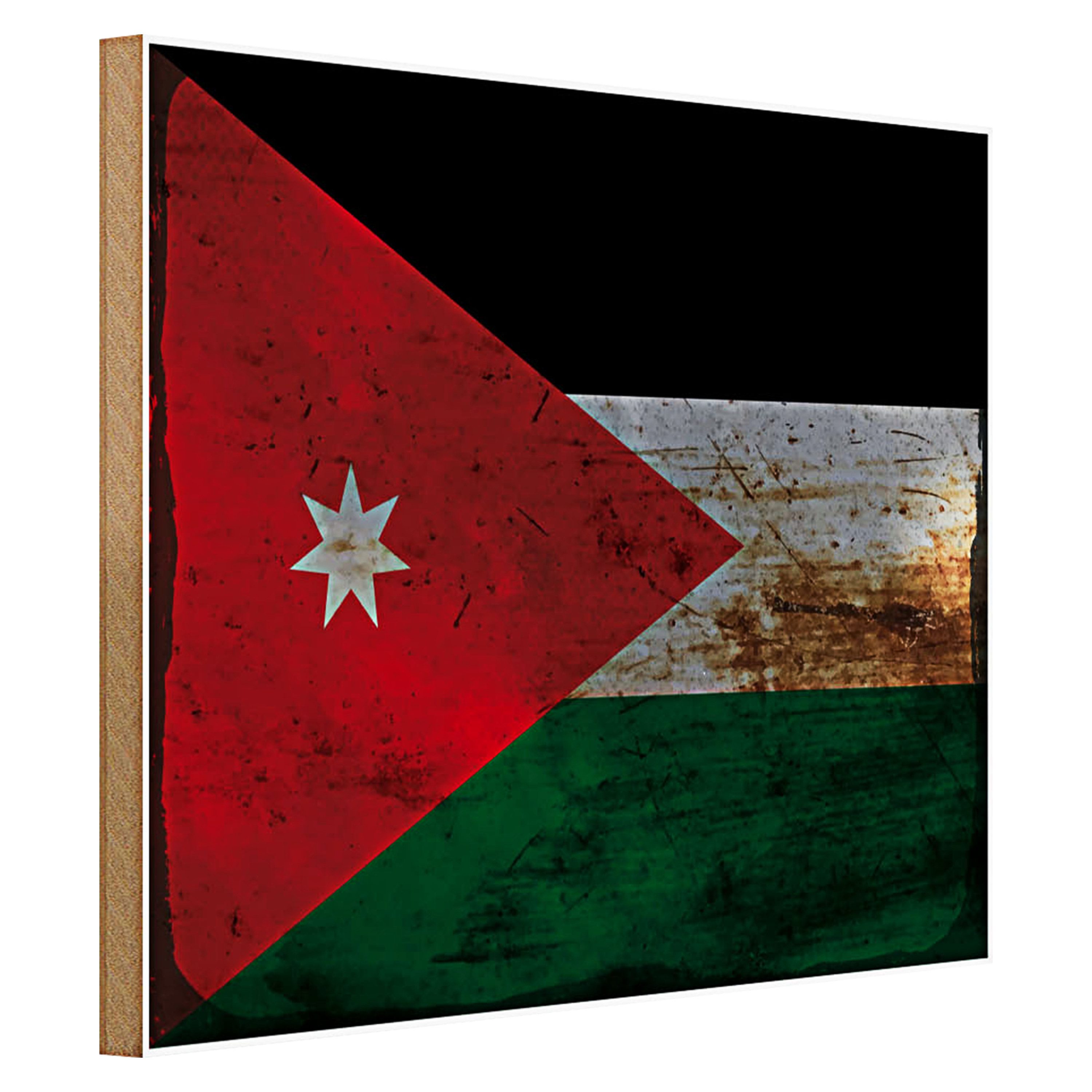 Roomando Holzbild Flagge Jordanien 40x30cm Flag of Jordan Rost