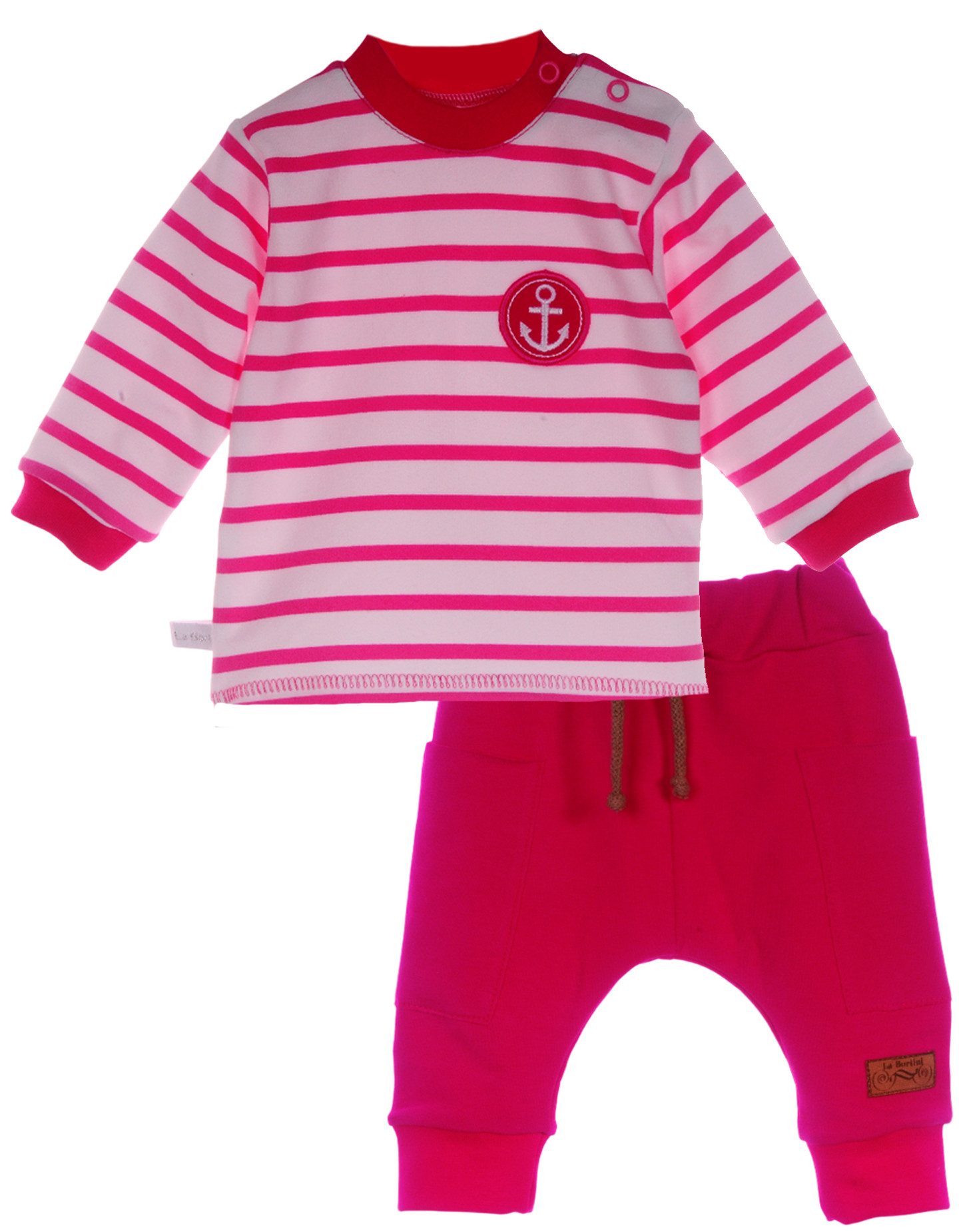 La Bortini Freizeitanzug Baby Anzug Jacke Hose Langarmshirt in weiß pink Erstlingsset, aus Baumwolle, weich, mit Kapuze, für Mädchen, 3-teilig