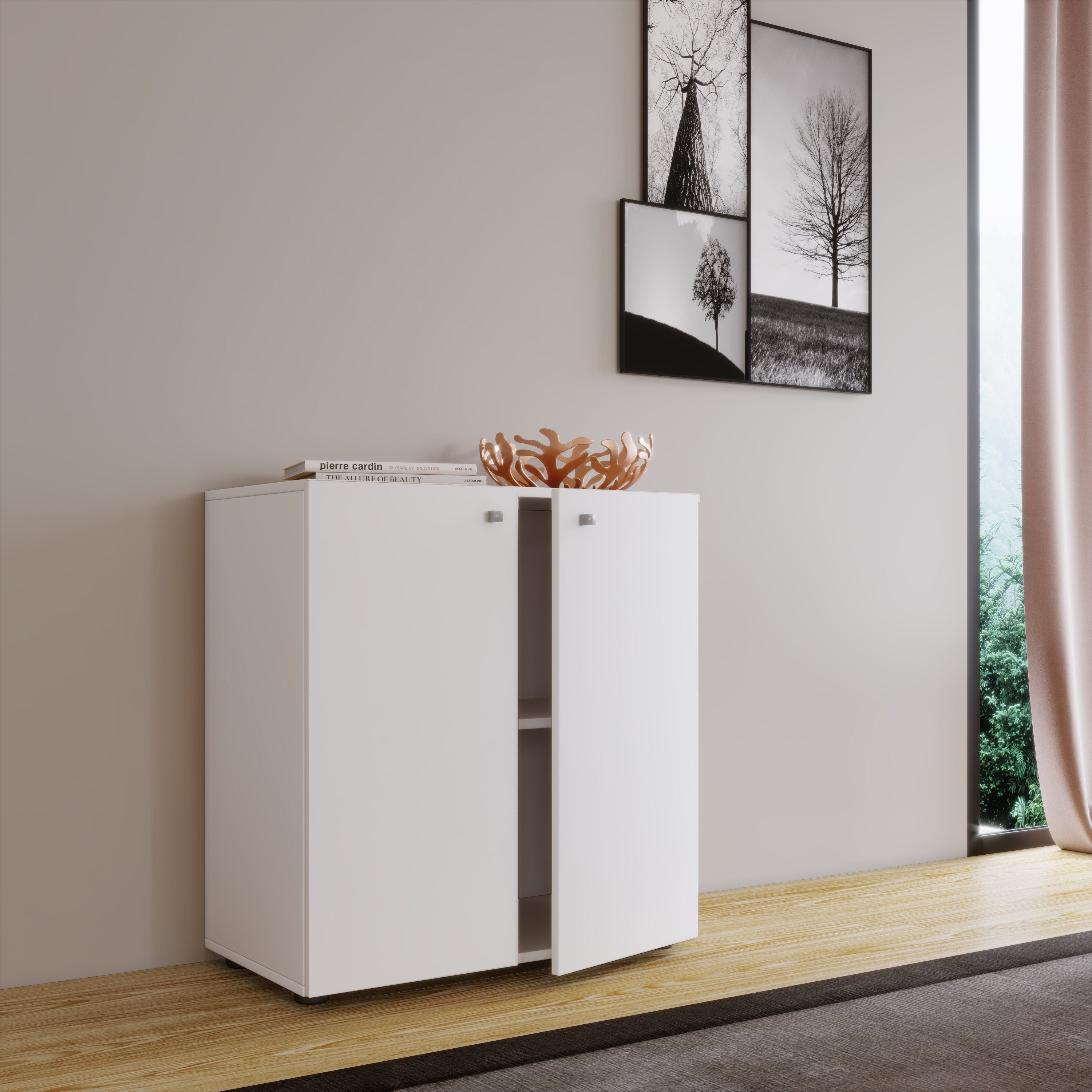VCM Kommode Vandol B. 70 x T. 36 x H. 75 cm, Holz Kommode, Sideboard mit praktischen Fachbodeneinteilung, Drehtüren – Bild 4 von 5