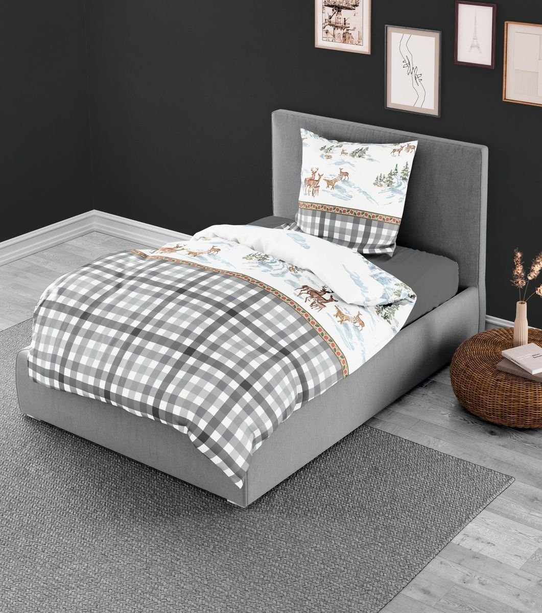 BIERBAUM Bettwäsche 135x200cm Winter Rehe Hirsch günstig online kaufen