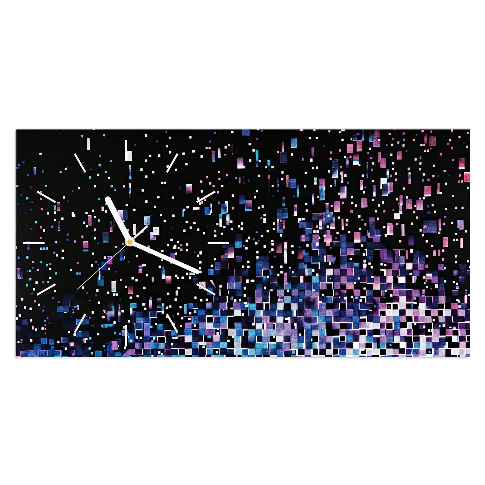 Wanduhr Glasuhr Wandkunst Größe 60 x 30 cm mit Motiv Pixelmuster