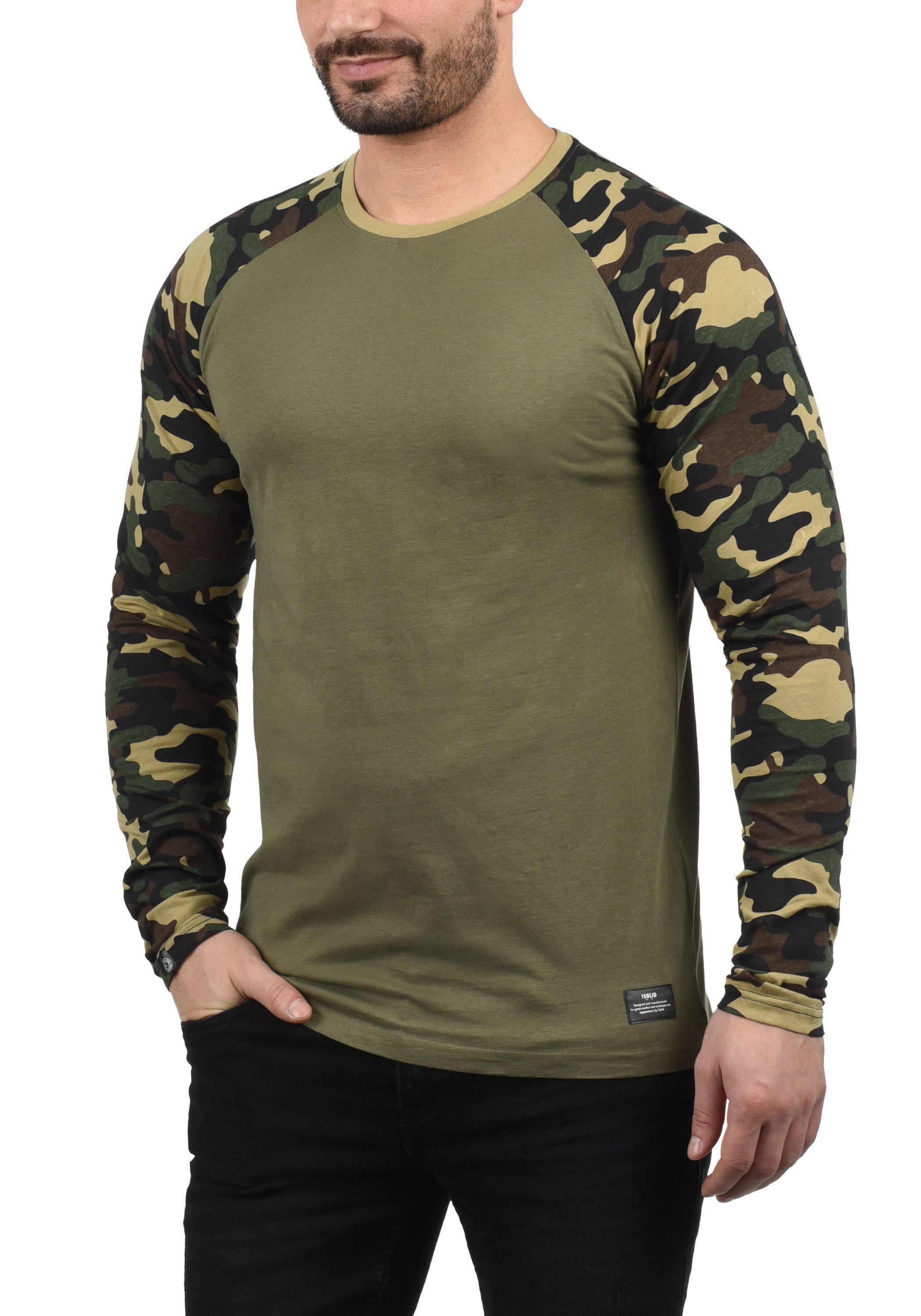 !Solid Rundhalsshirt SDCajus Longsleeve im Baseball-Look