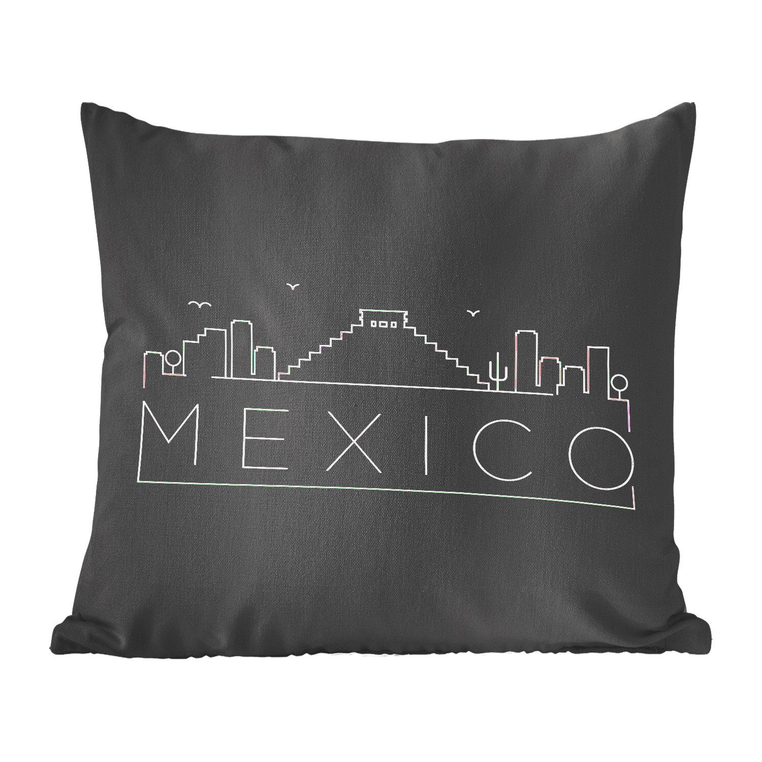 MuchoWow Dekokissen Stadtbild "Mexiko" auf schwarzem Hintergrund, Zierkissen mit Füllung für Wohzimmer, Schlafzimmer, Deko, Sofakissen