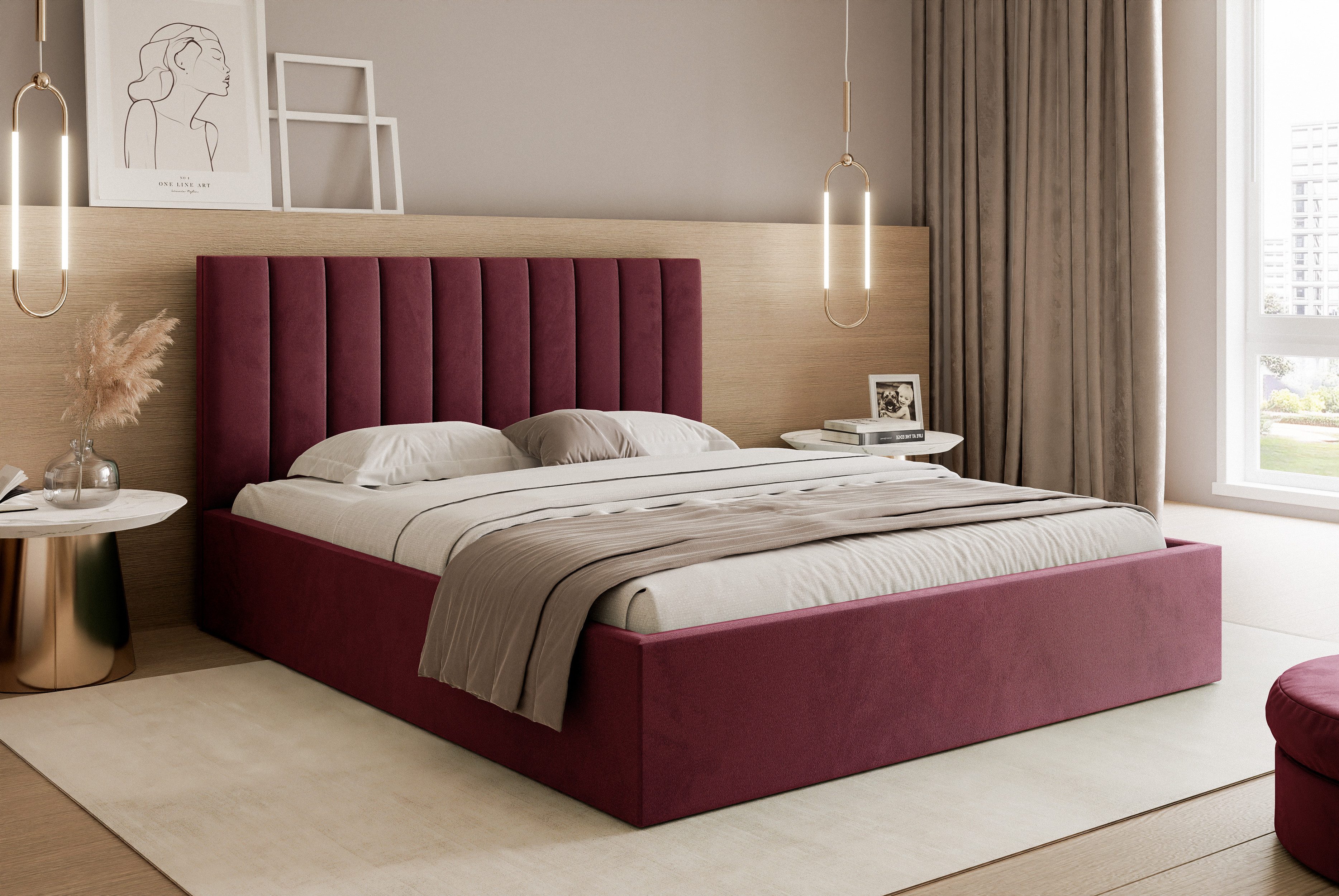 Goldstoff Polsterbett Modernes Bett mit Stauraum günstig online kaufen