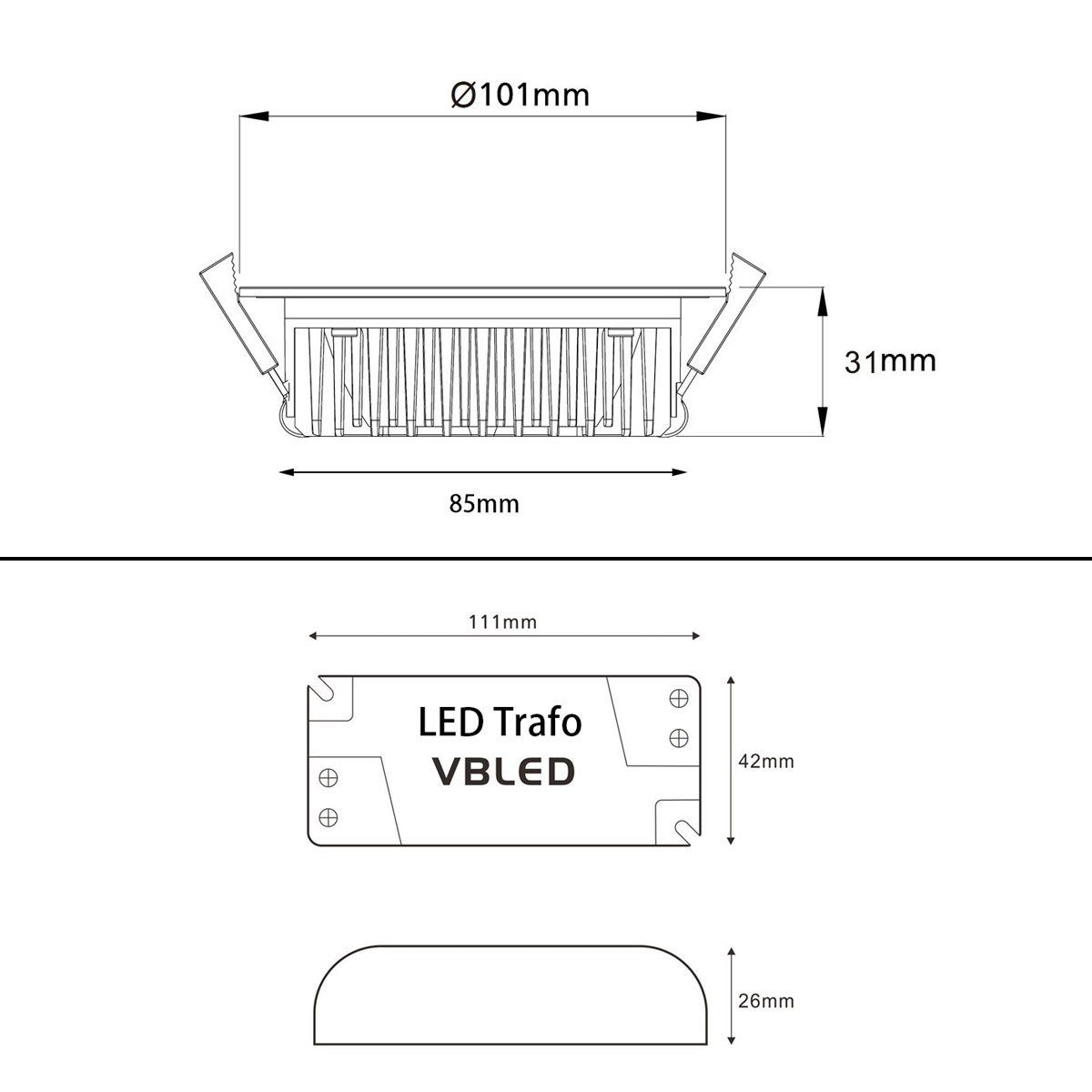VBLED LED Einbauleuchte "Whitestar II" fest integriert, - Warmweiß LED 13W