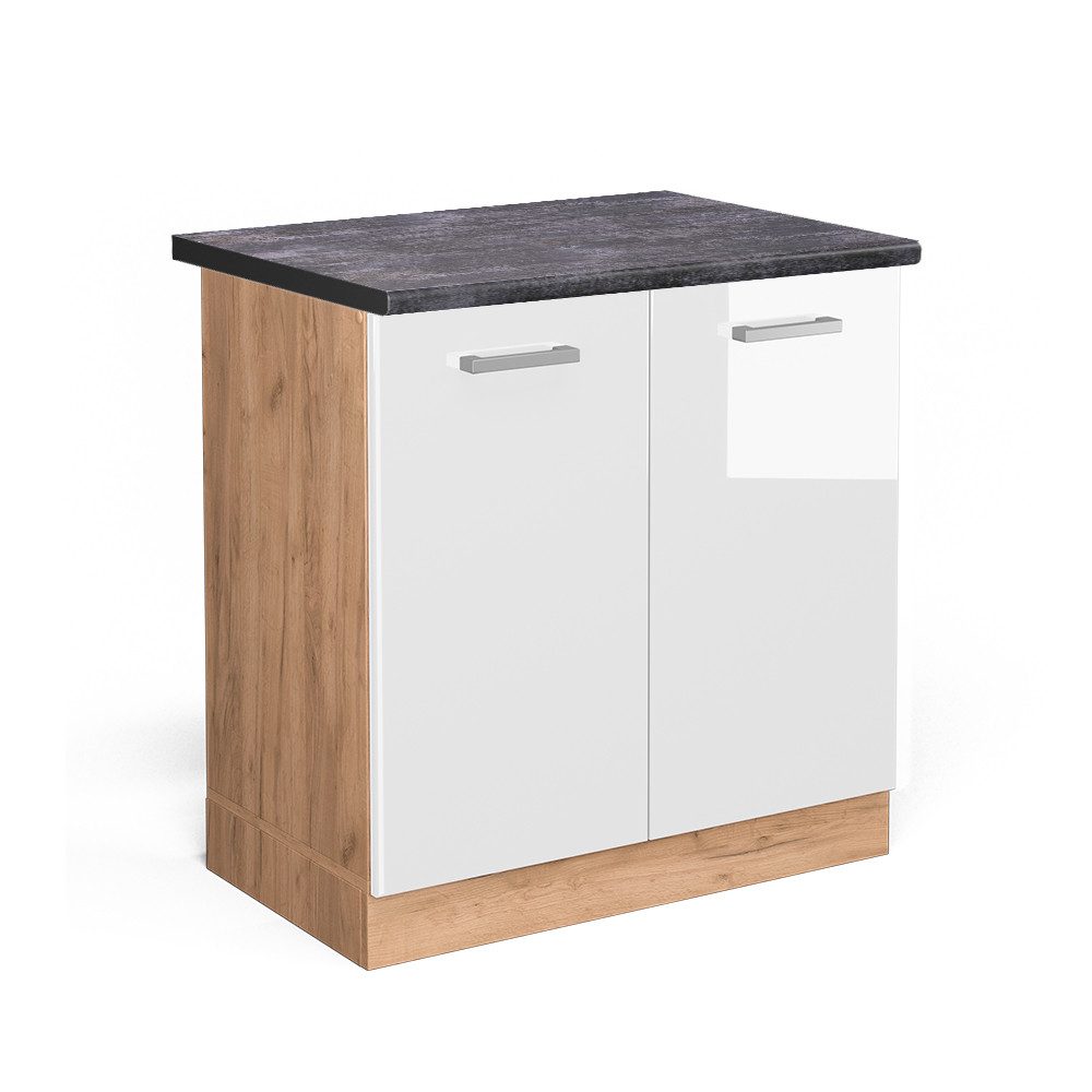 Vicco Spülenunterschrank R-Line, Weiß Hochglanz/Goldkraft Eiche, günstig online kaufen