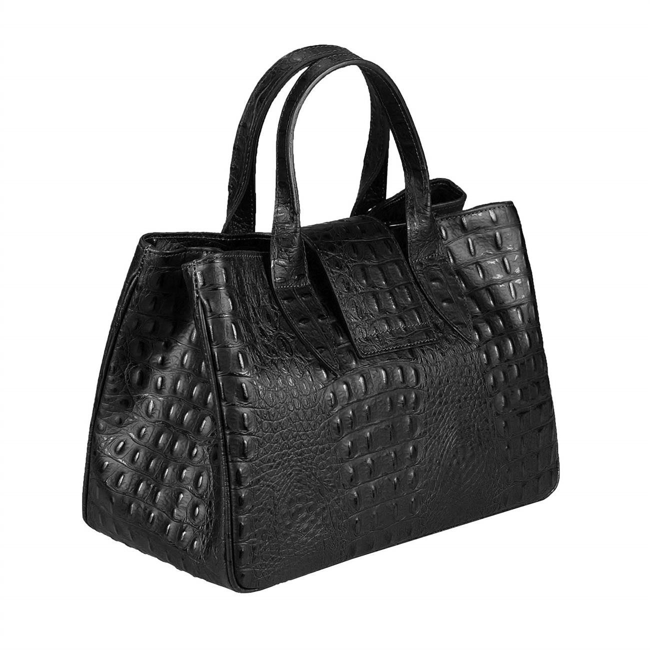 ITALYSHOP24 Schultertasche Made in Italy Damen Leder Shopper Handtasche Umhängetasche Henkel, zwei Muster nach Wahl für deinen Business, Reise und Freizeit Outfit
