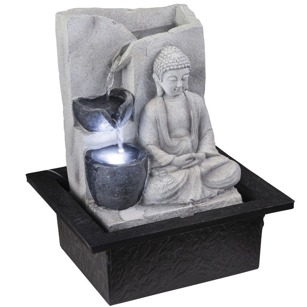 Springbrunnen mit mit Pumpe LED Beleuchtung Buddha- Zimmerbrunnen, etc-shop Tischbrunnen
