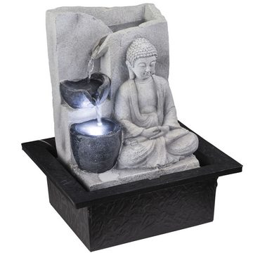 etc-shop Zimmerbrunnen, Tischbrunnen mit Pumpe Springbrunnen mit LED Beleuchtung Buddha-