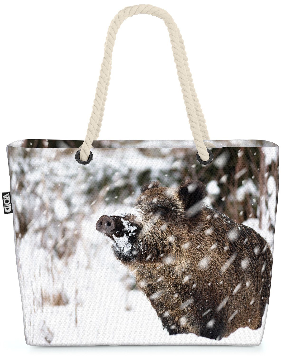 VOID Strandtasche (1-tlg), Eber Wildschwein Wald Winter Jagd wildschwein wild schnüffeln winter