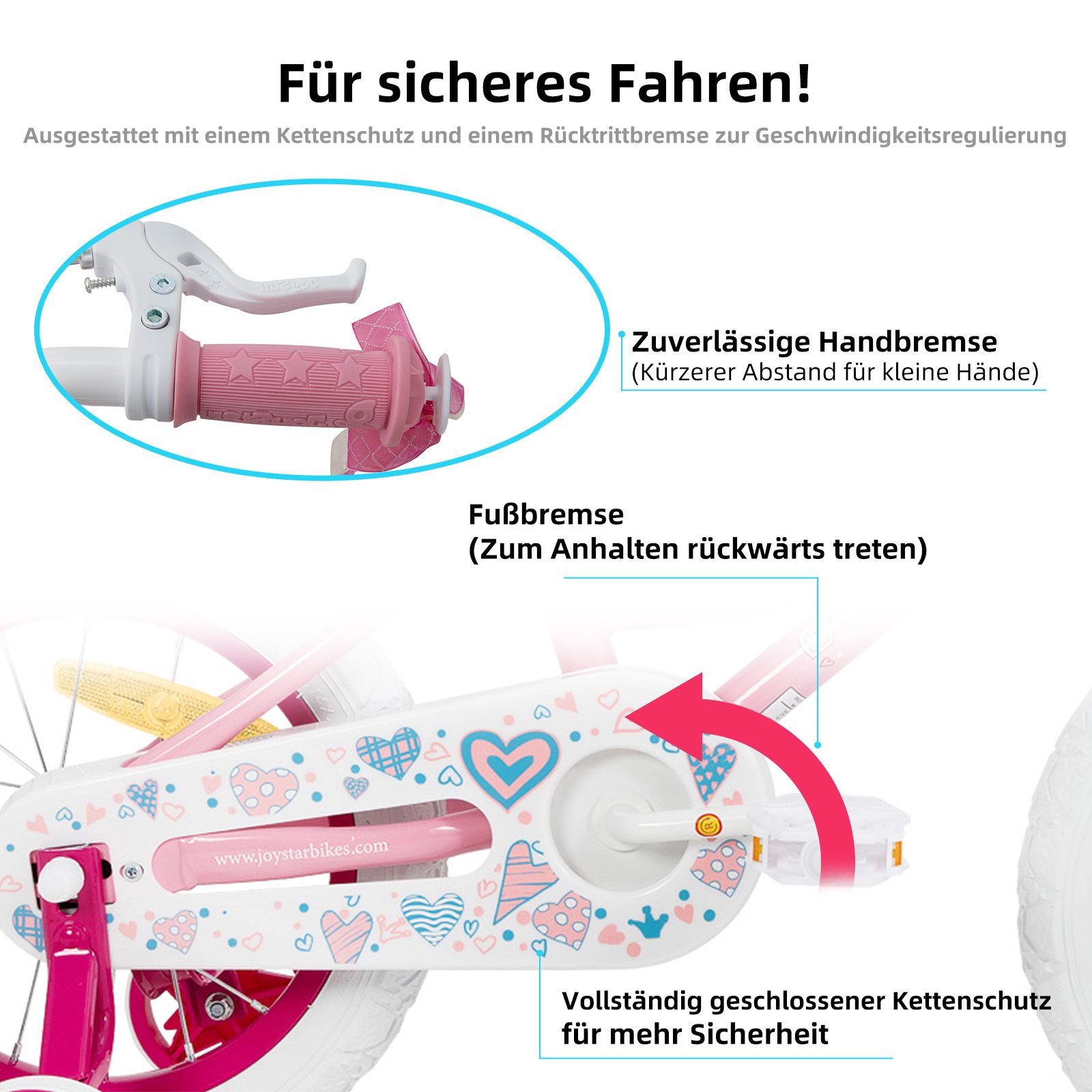 JOYSTAR Kinderfahrrad 12 14 16 18 Zoll Mädchenfahrrad, 3 - 9 Jahre,Geschenk für Prinzessin, 1 Gang, Mit Hilfsrädern, farbigen Bändern, Korb, Reflektor, Kettenabdeckung