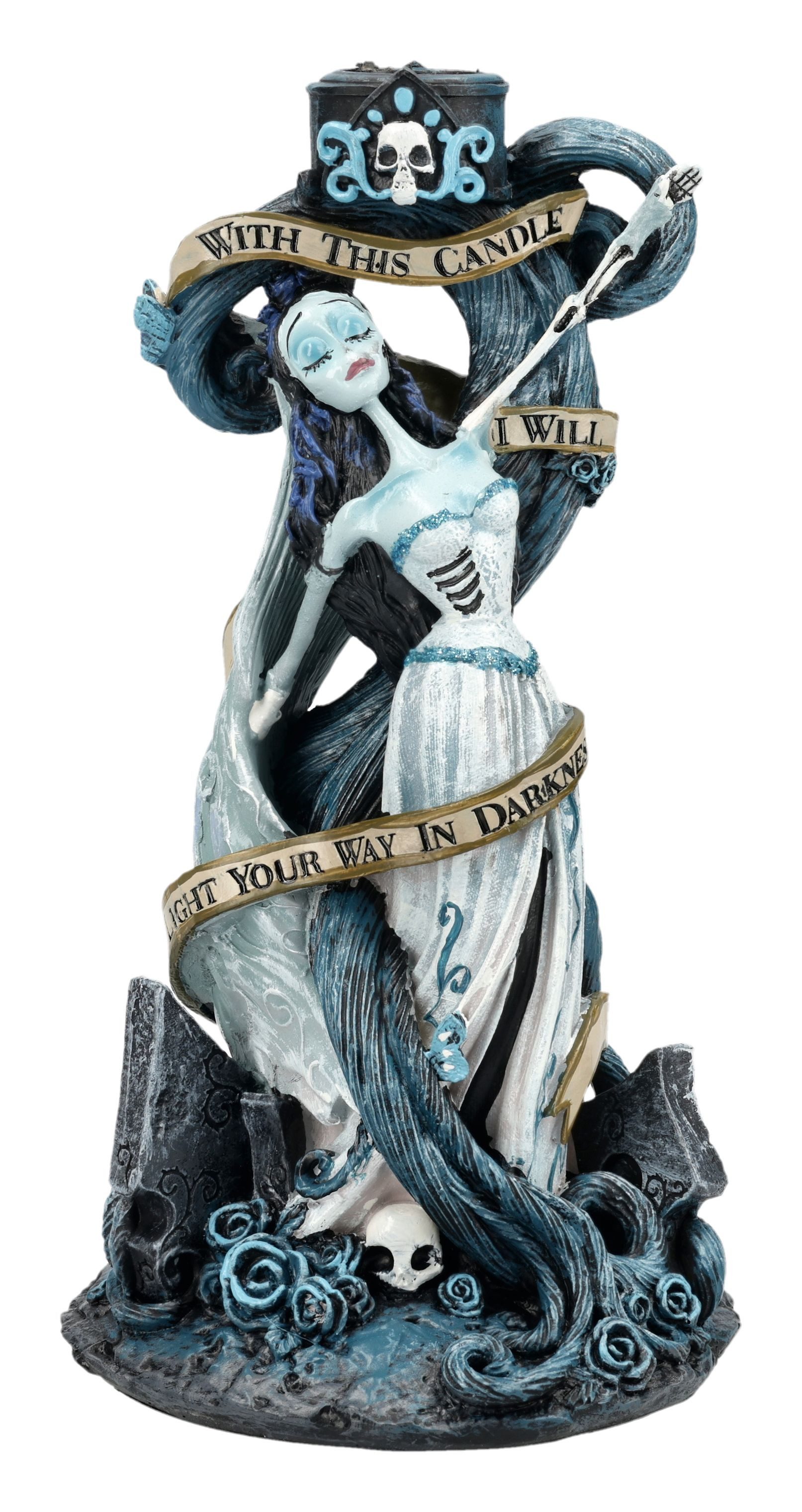 Figuren Shop GmbH Kerzenhalter Tim Burton Corpse Bride Figur – Gothic Kerzenhalter Sammler 19 cm