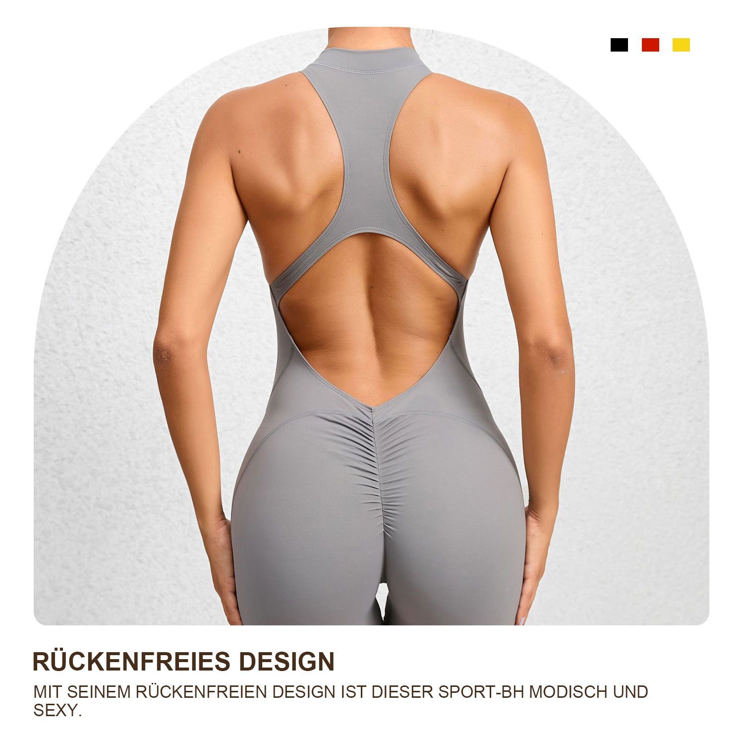 MAGICSHE Sporthose für Overall mit Yoga-Fitness Reißverschluss Damen Dunkelgrau Overall rückenfreier Sportlicher