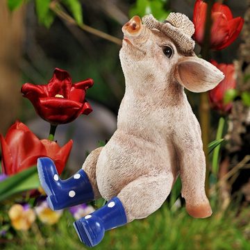 colourliving Tierfigur Deko Schwein Erich mit Hut und blauen Stiefel Figuren Garten Deko (1 St), Handbemalt, Wetterfest, lebensecht wirkend