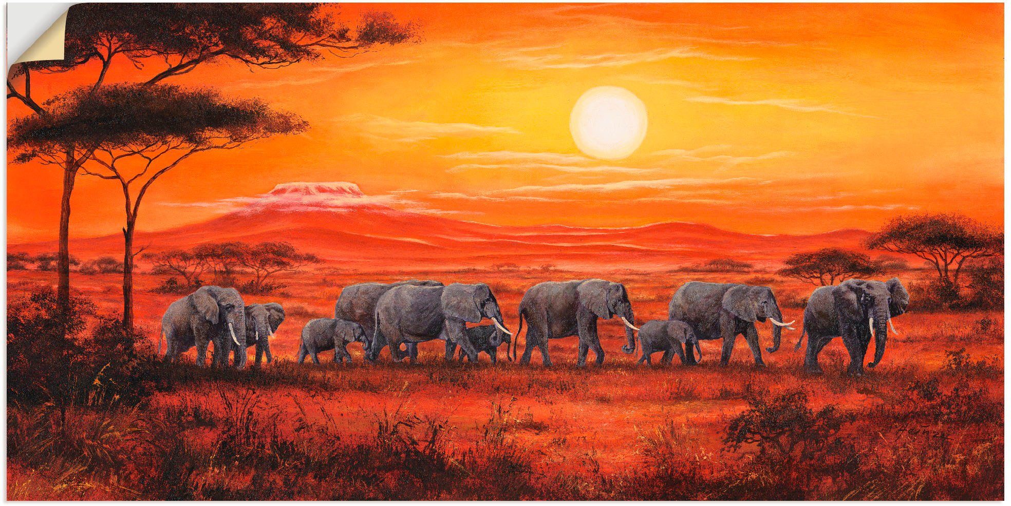 Artland Wandbild Elefantenherde, Wildtiere (1 St), als Alubild, Leinwandbild, Wandaufkleber oder Poster in versch. Größen