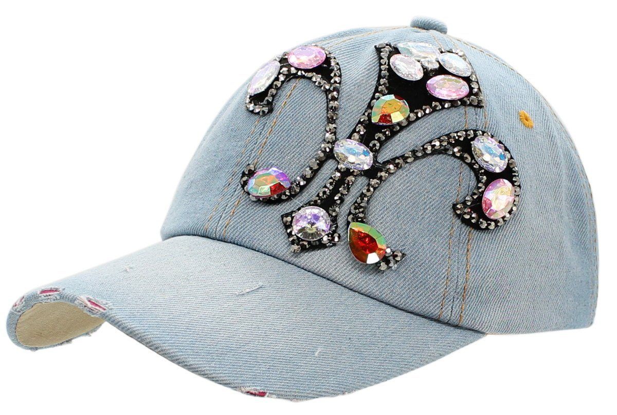 dy_mode Baseball Cap Damen Jeans Baseball Cap Mütze Kappe mit Glitzer Basecap mit Strass One Size