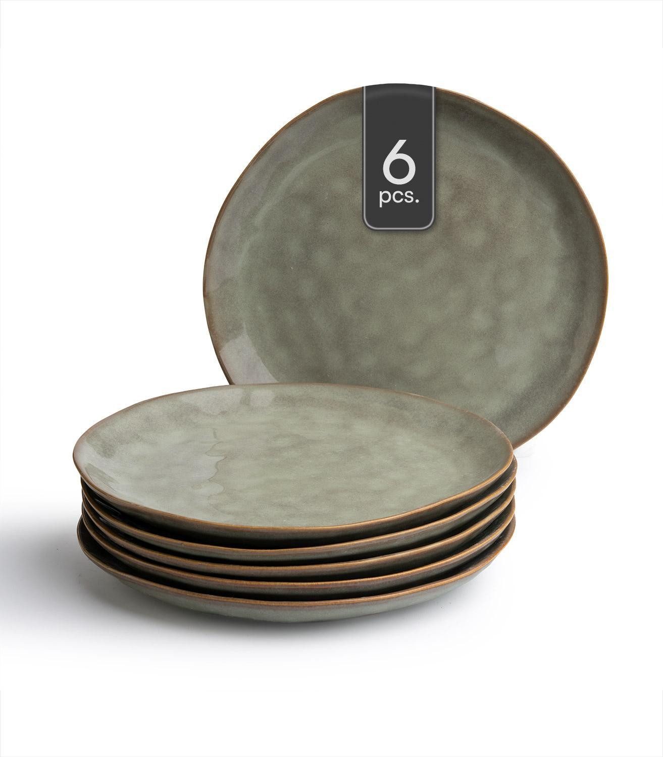 HIT Trading Speiseteller PASTI, Ø 27 cm, Mintgrün, Braun, Steingut, (6 St), mit Reaktivglasur, Spülmaschinenfest