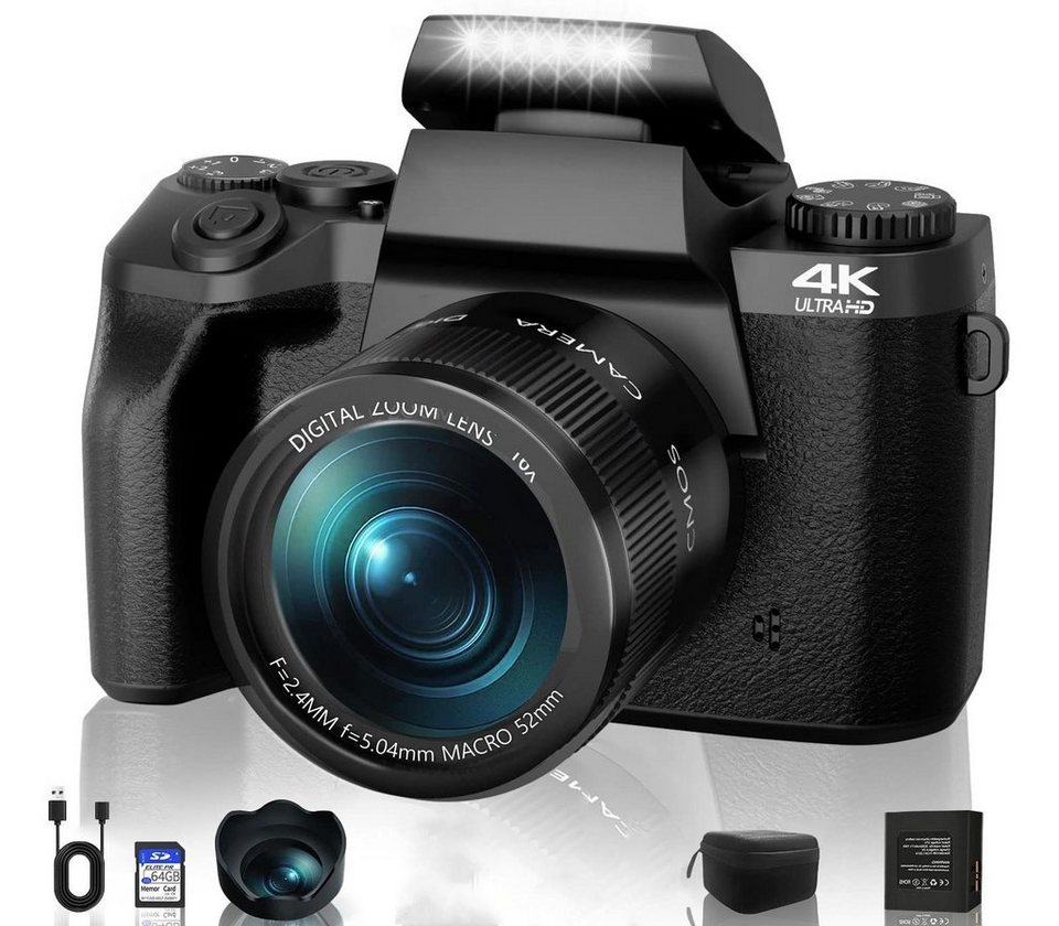 Fine Life Pro W5 Digitalkamera 64MP Kompaktkamera Superzoom-Kamera (64 MP,  16x opt. Zoom, WLAN (Wi-Fi), inkl. 4K 64MP Digitalkamera, Kostenlose 64GB  Speicherkarte, Inklusive Handtasche)