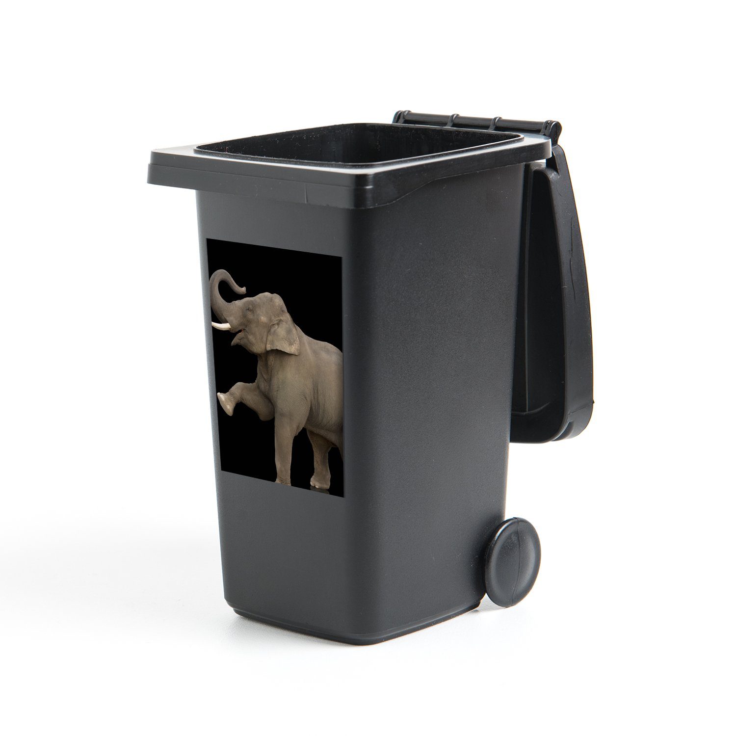 MuchoWow Wandsticker Elefant - Tiere - Schwarz - Porträt (1 St), Mülleimer-aufkleber, Mülltonne, Sticker, Container, Abfalbehälter