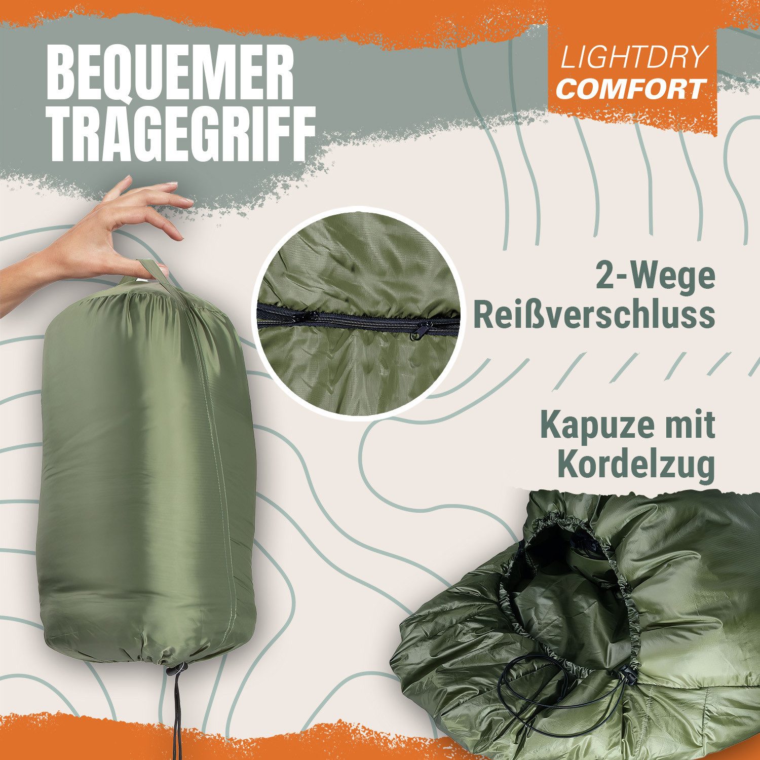 Goods+Gadgets Schlafsack Thermo-Mumienschlafsack 3-Jahreszeiten–Kompakt, Atmungsaktiv, Outdoor (3-fach Isolierung), 3-Jahreszeiten Mumien Schlafsack