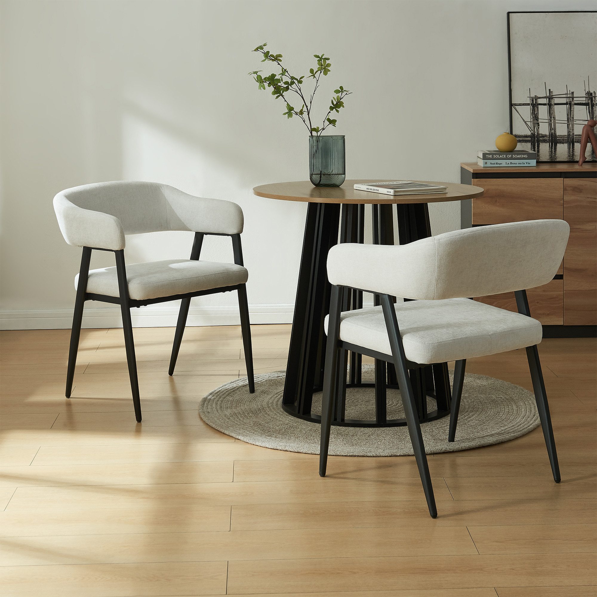 en.casa Esszimmerstuhl (Set, 2 St), »Kohlmand« Polsterstühle Webstoff Hellgrau