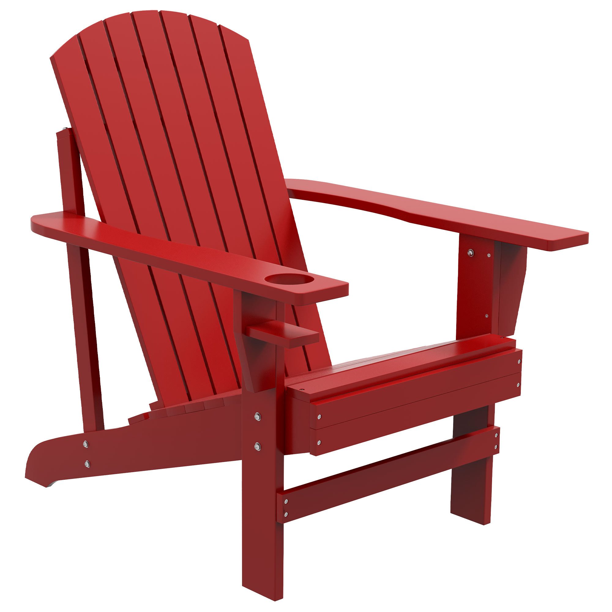 Outsunny Gartenstuhl Adirondackstuhl mit Becherhalter Gartenliege (Balkonstuhl, 1 St), Massivholz Rot 72 x 94 x 93 cm