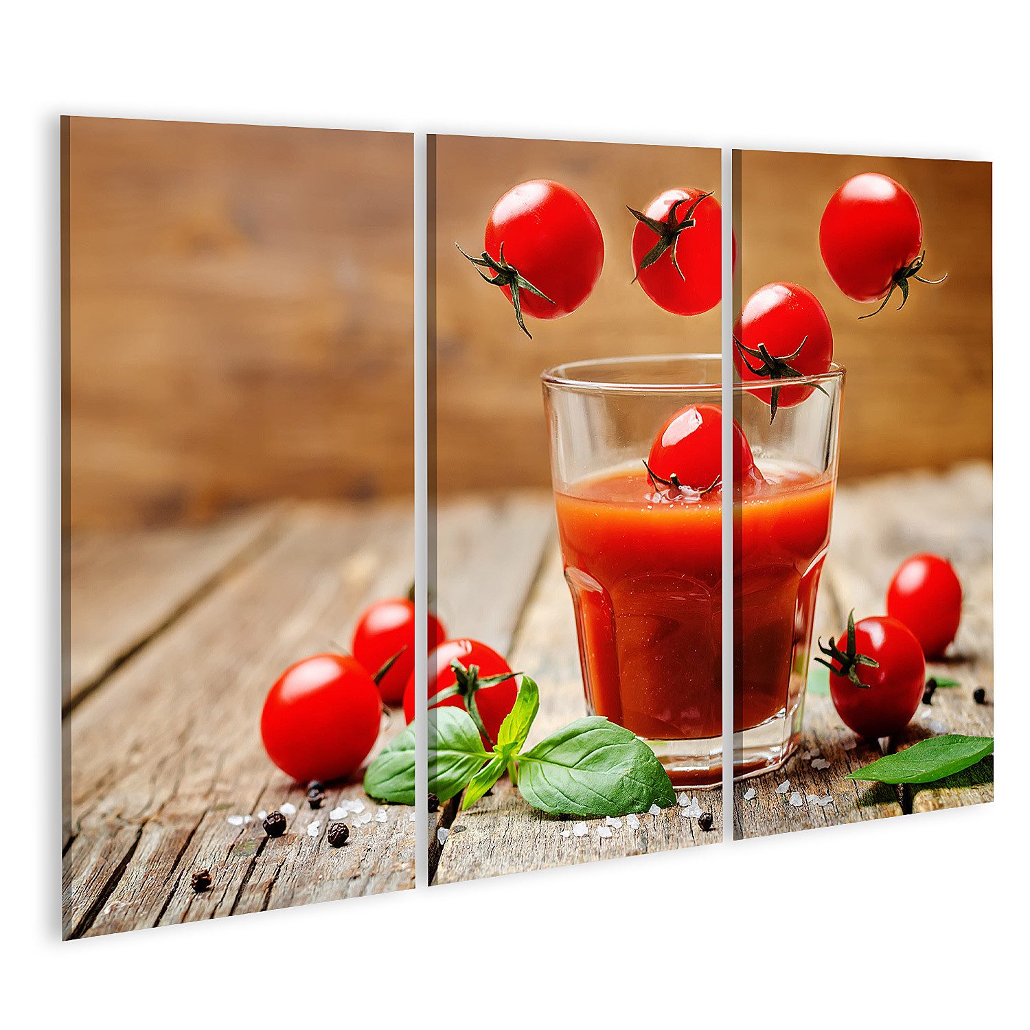 Leinwandbild Tomatensaft Tomaten Dunkles Holz Hintergrund Bilder