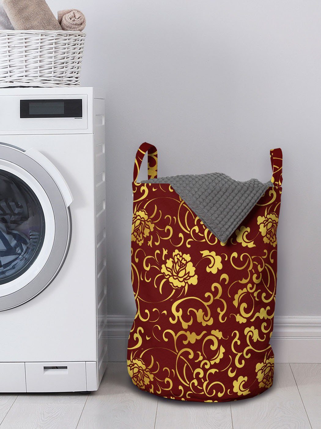 Antique Wäschekorb Oriental für mit Waschsalons, Pattern Abakuhaus Griffen Kordelzugverschluss Wäschesäckchen Rebe