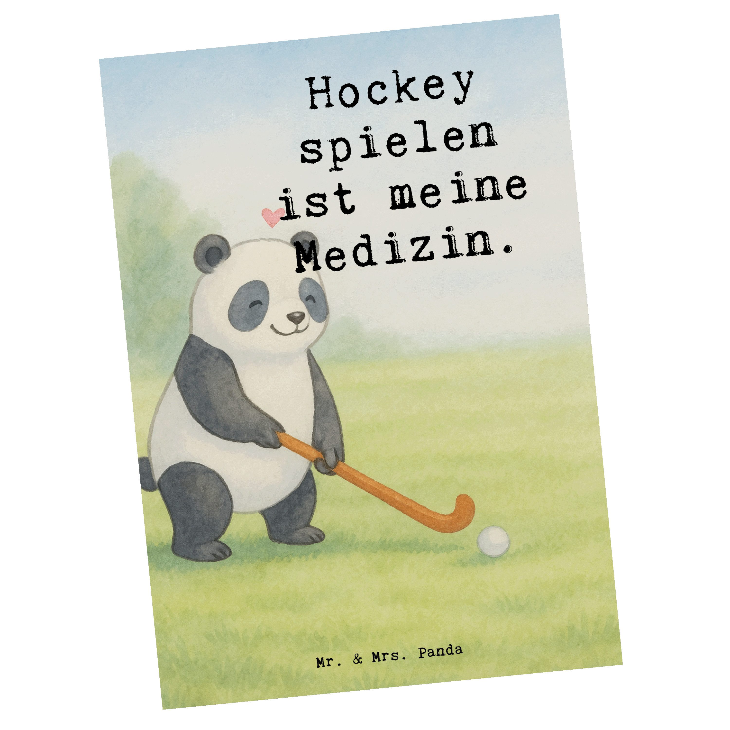 Mr. & Mrs. Panda Postkarte Panda Hockey spielen Design, Postkarte, Weiß, Grußkarte, Hockeyschläg, Hockeyschläger Hockey Verein kunstkarte
