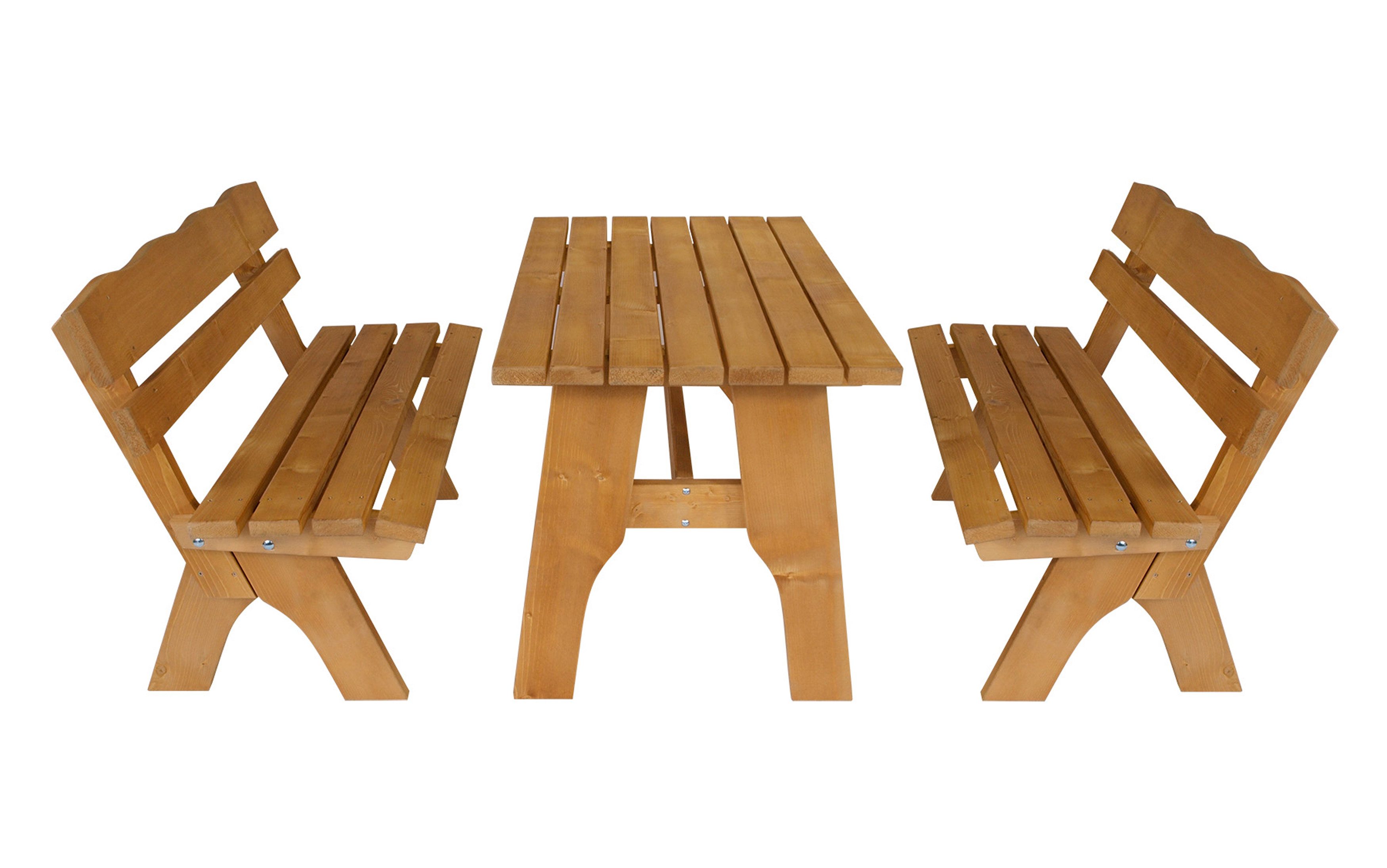 TPFGarden Garten-Essgruppe Drieburg, (3-tlg., 2x Bank 120cm & 1x Tisch 72x120cm Kiefernholz massiv), 3-Teilige Outdoor Garten Garnitur - Hochwertige Verarbeitung