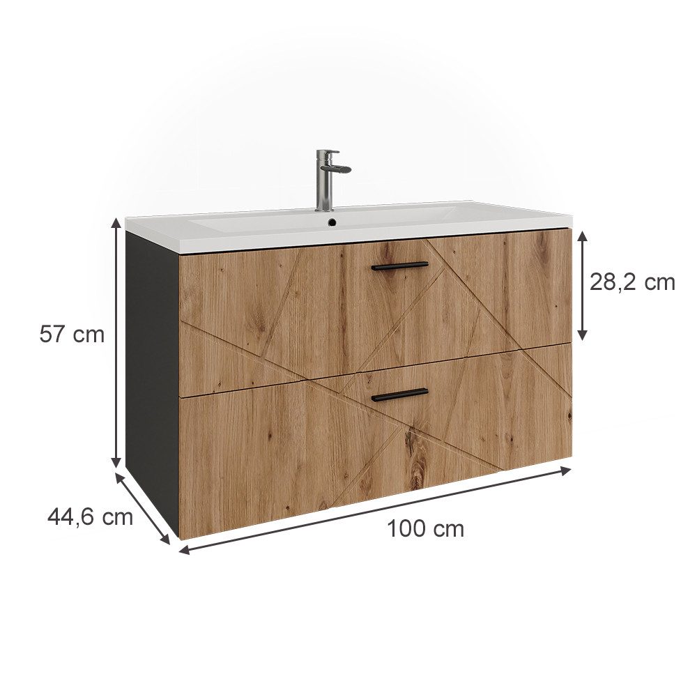 Vicco Waschbeckenunterschrank Irma, Anthrazit/Artisan, 100 x günstig online kaufen