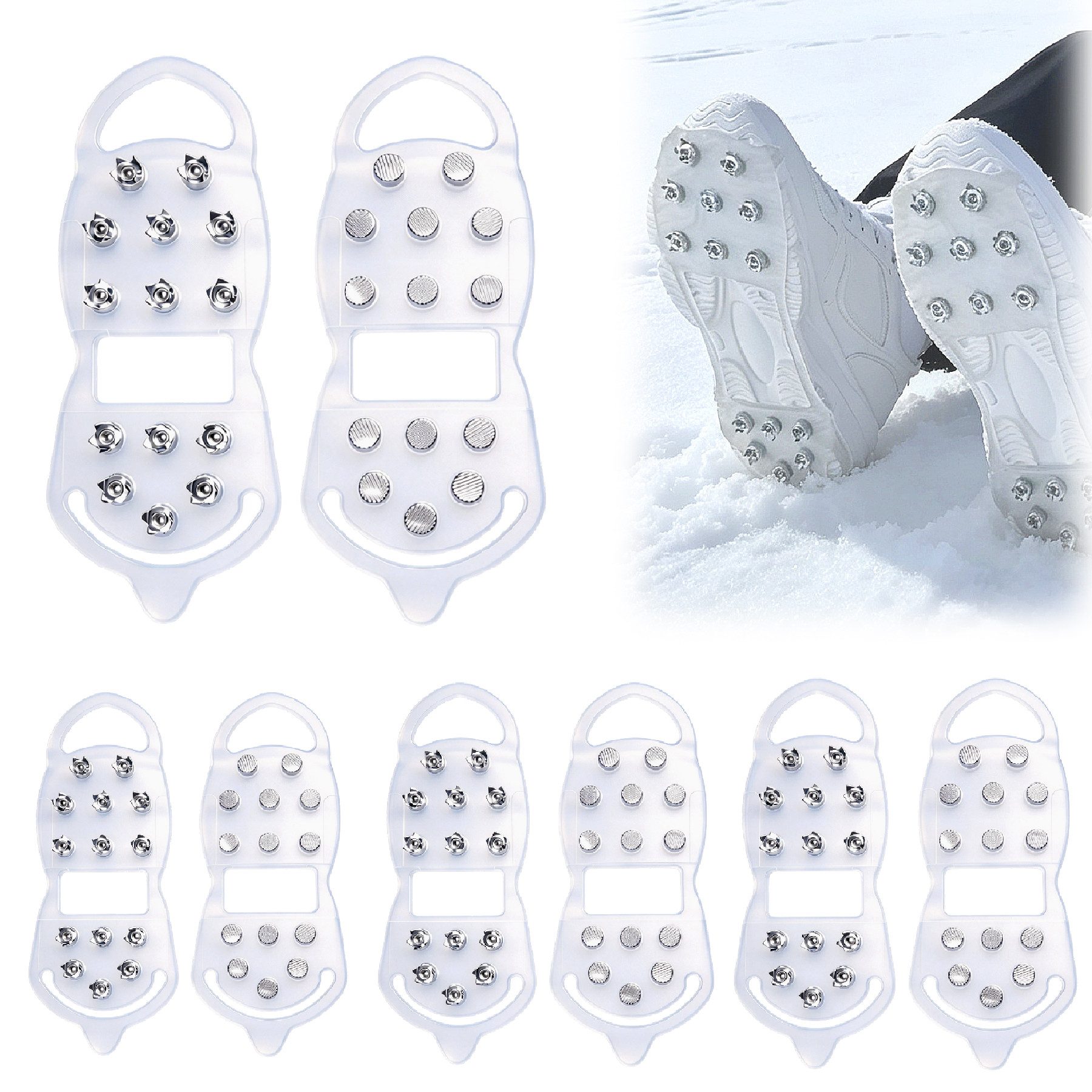 Mutig Spikes 4 Paar Steigeisen, Anti Rutsch Schuhspikes Größe (Schuhspikes, Griffe, Traktion, Unisex-Schneegriffe,Ice Grips Schuhkrallen Schnee, Eisklampen für Schuhe und Stiefel, rutschfeste Wander-Spikes), für Wandern, Wandern, Klettern, Eisangeln, Greifer