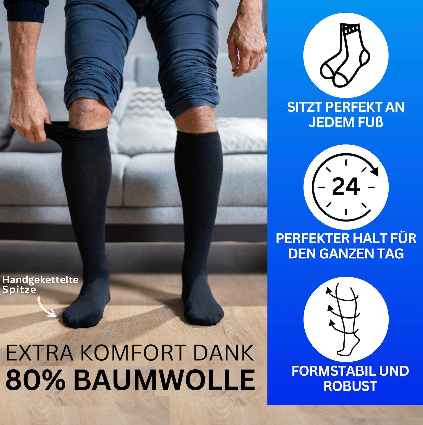 MEDOLY Kniestrümpfe Damen & Herren, mit 80% Baumwolle, Komfortbund (4 Paar)