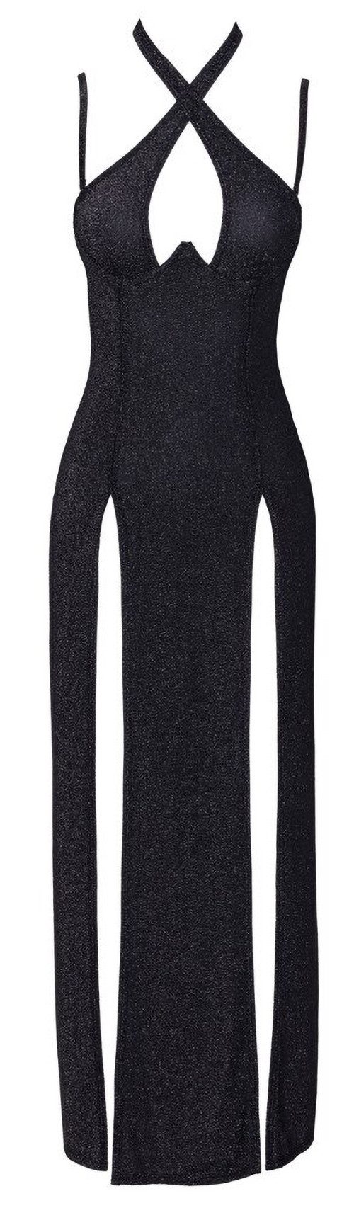 Minikleid Langes schwarzes Kleid mit Silberglitzer