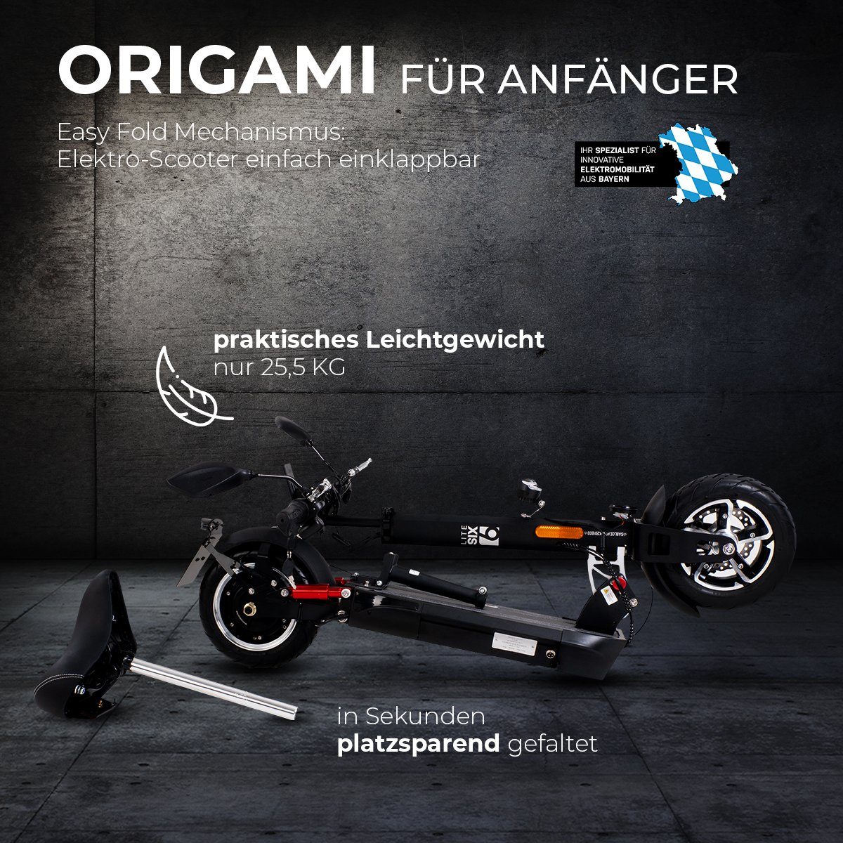 eFlux E-Scooter Lite mit zu Akku Roller W, tlg), Scooter Lithium-Ionen Reichweite km/h, klappbar, - Six Straßenzulassung km bis Elektro 40,00 45 - Sitz (1 1000,00 