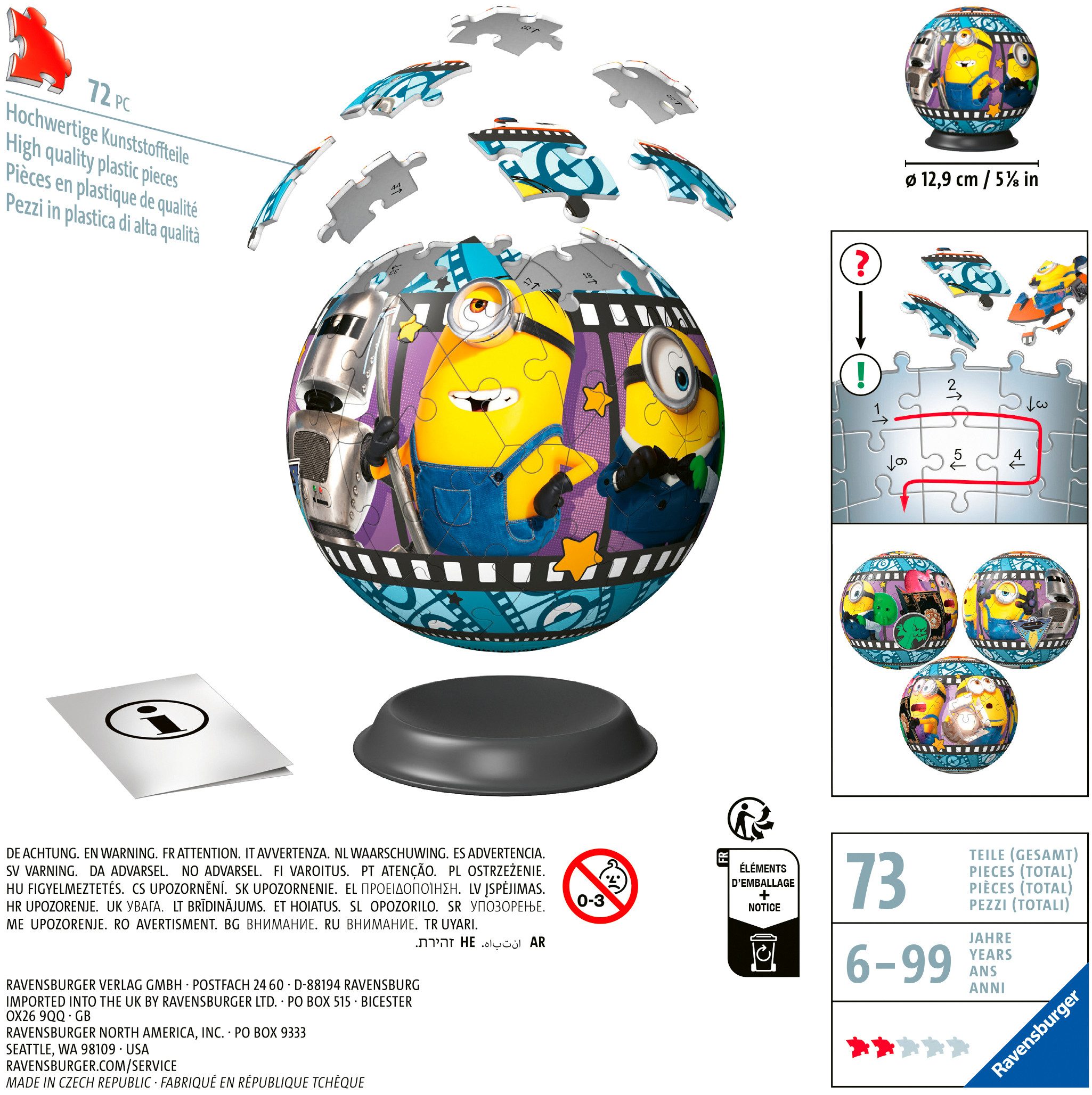 Ravensburger Puzzleball Minions 3, 72 Puzzleteile, Made in Europe