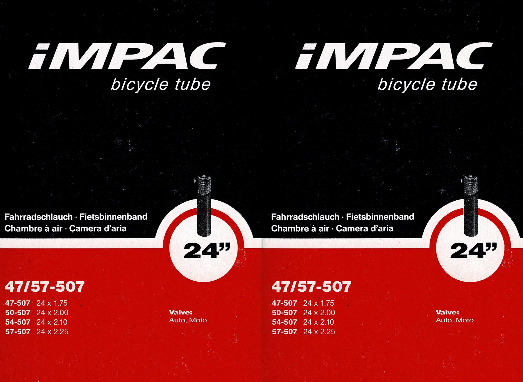 Fahrradschlauch 2x Impac 24 Zoll AV Schlauch Auto Schrader Ventil 47 - 57 507