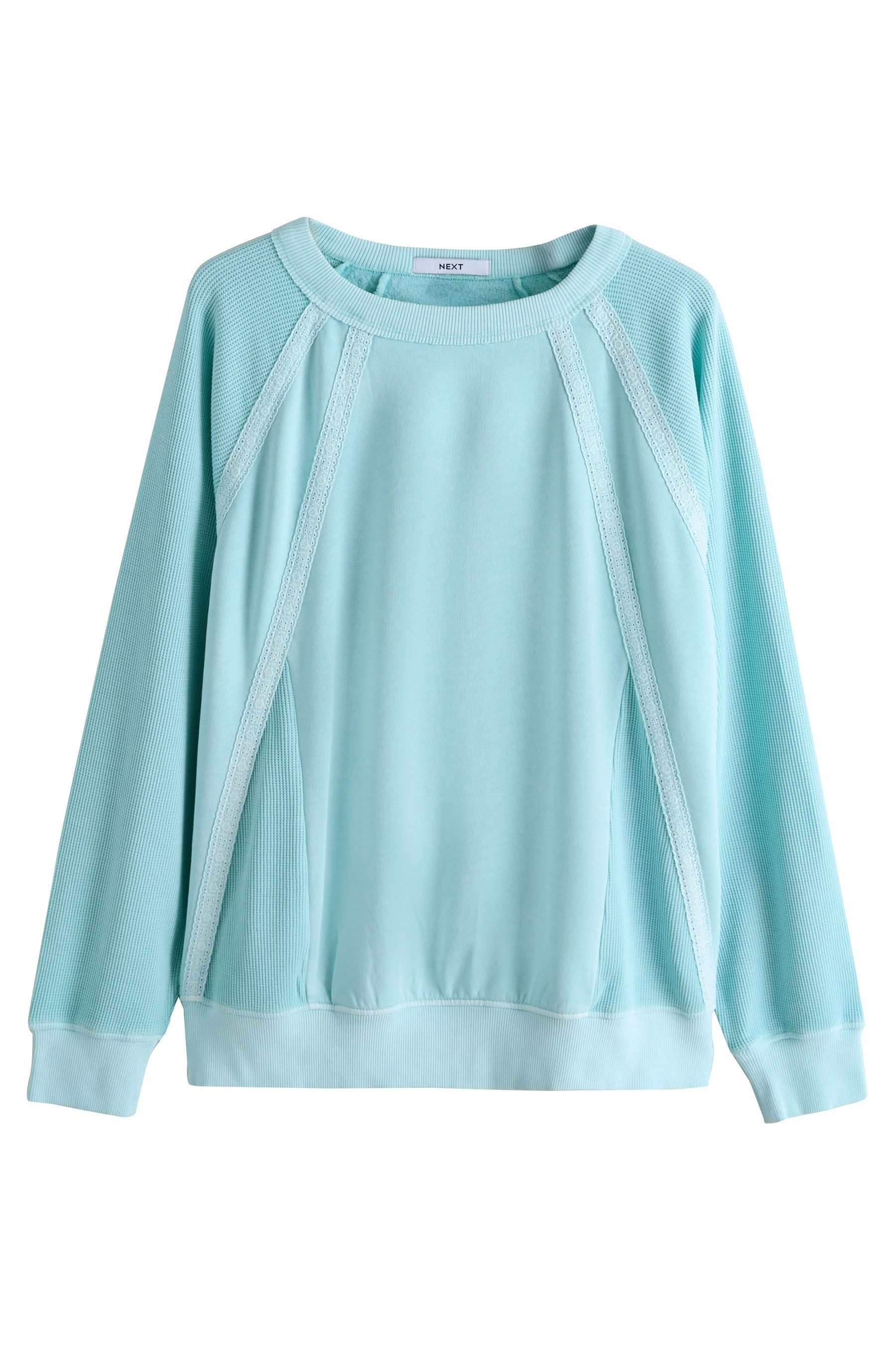 Next Sweater Leichtes Sweatshirt mit Waffelstruktur und Spitze (1-tlg)