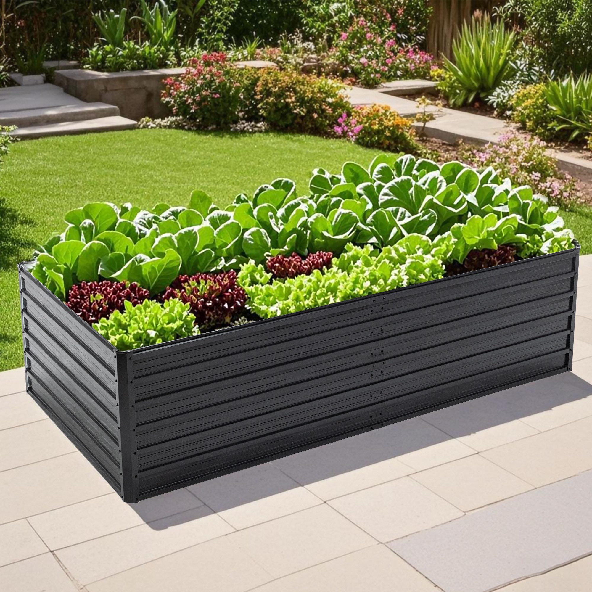 Thanaddo Hochbeet Metall Pflanzbeet Gartenbeet Pflanzkasten Pflanzkasten Blumenkasten, für Garten & Terrasse
