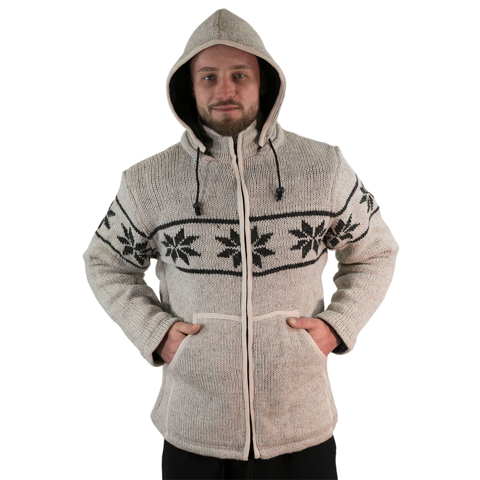 KUNST UND MAGIE Kapuzenstrickjacke Snowboard Nordisch Strick/Wolljacke+Fleecefutter&abnehmbare Kapuze