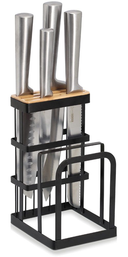 Zeller Present Messerblock mit Brettchenständer, Metall/Bambus,schwarz, mit Brettchenständer, stylisch und organisch